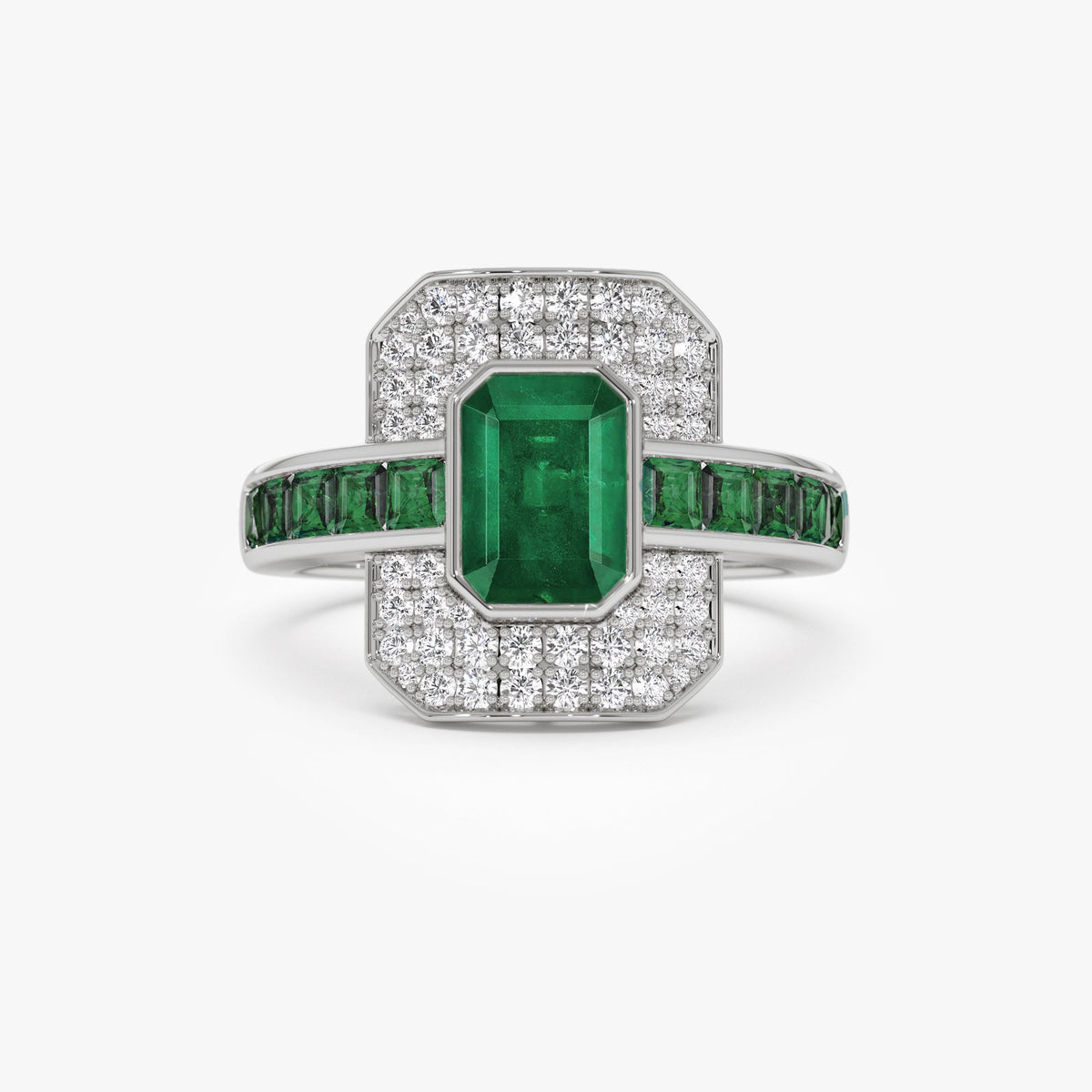 OBFJ0914 - Unique Emerald and Diamond Art Deco Ring ring in selectable metal and diamond options - Roselle Jewelry view 7