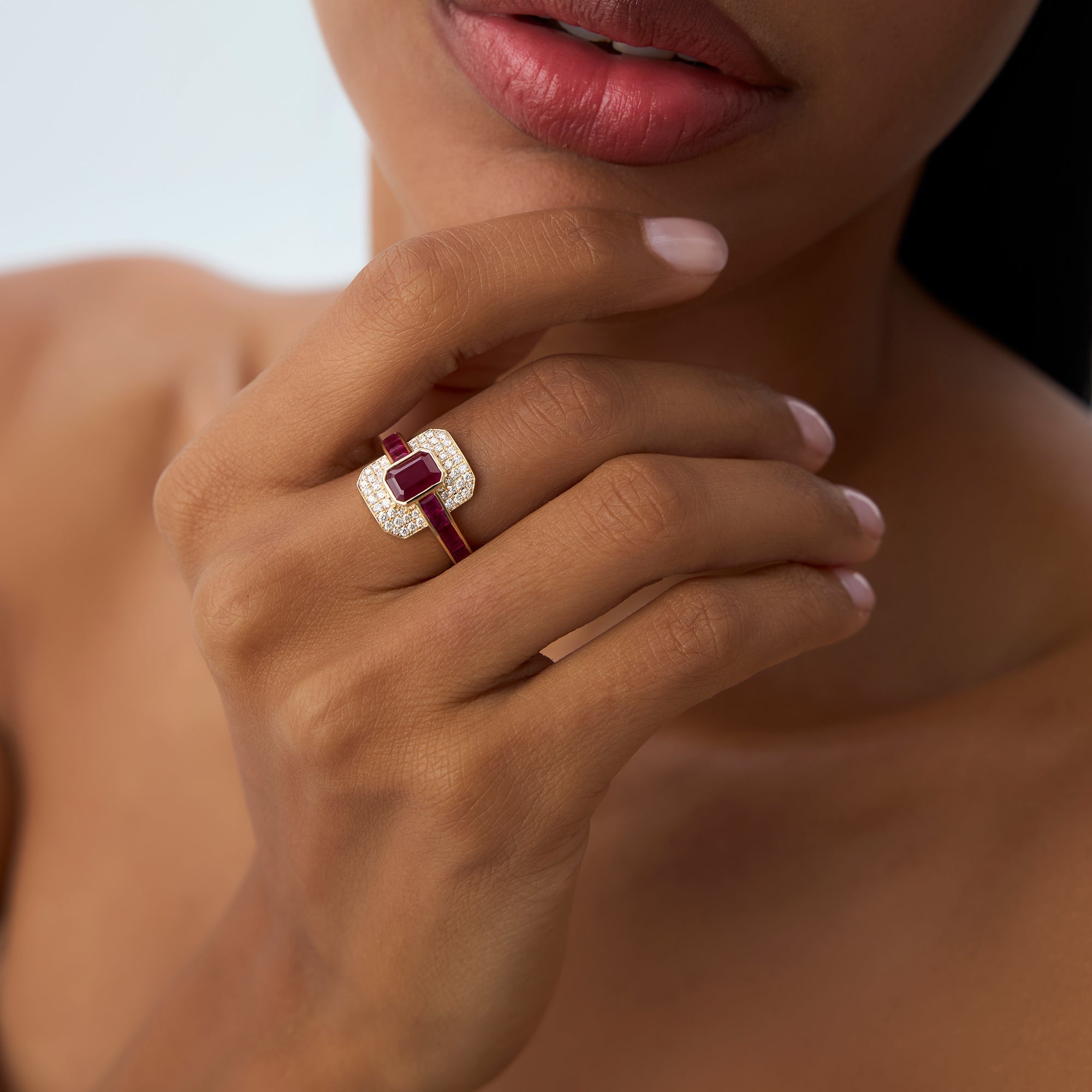 OBFJ0913 - 14k Unique Ruby and Diamond Art Deco Ring 4