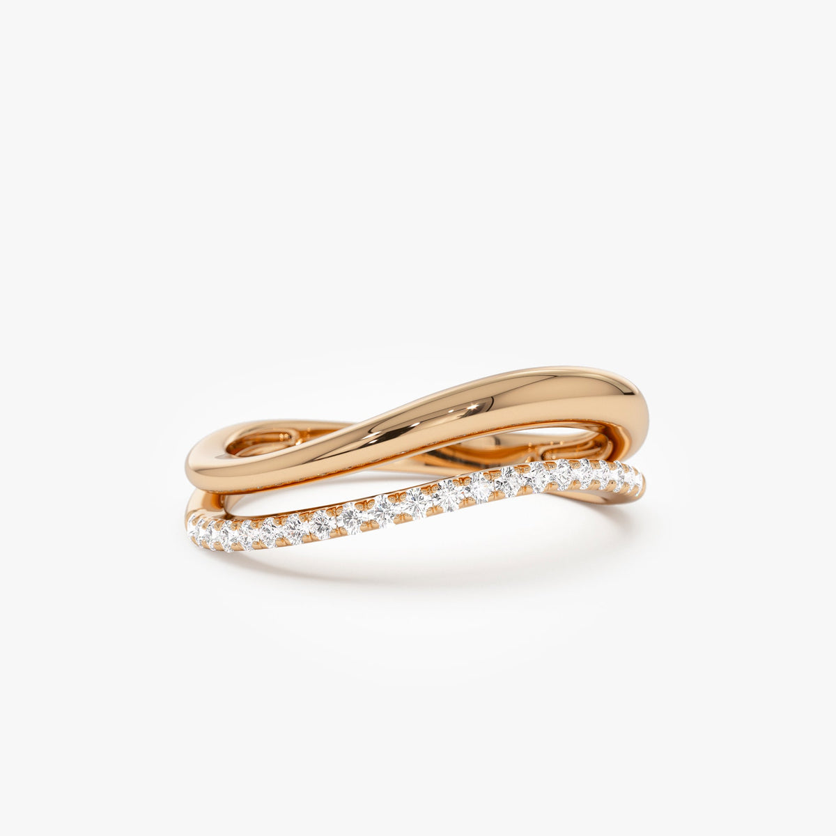 OBFJ1009 - Double Ring Waive Design Diamond Ring ring in selectable metal and diamond options - Roselle Jewelry view 5