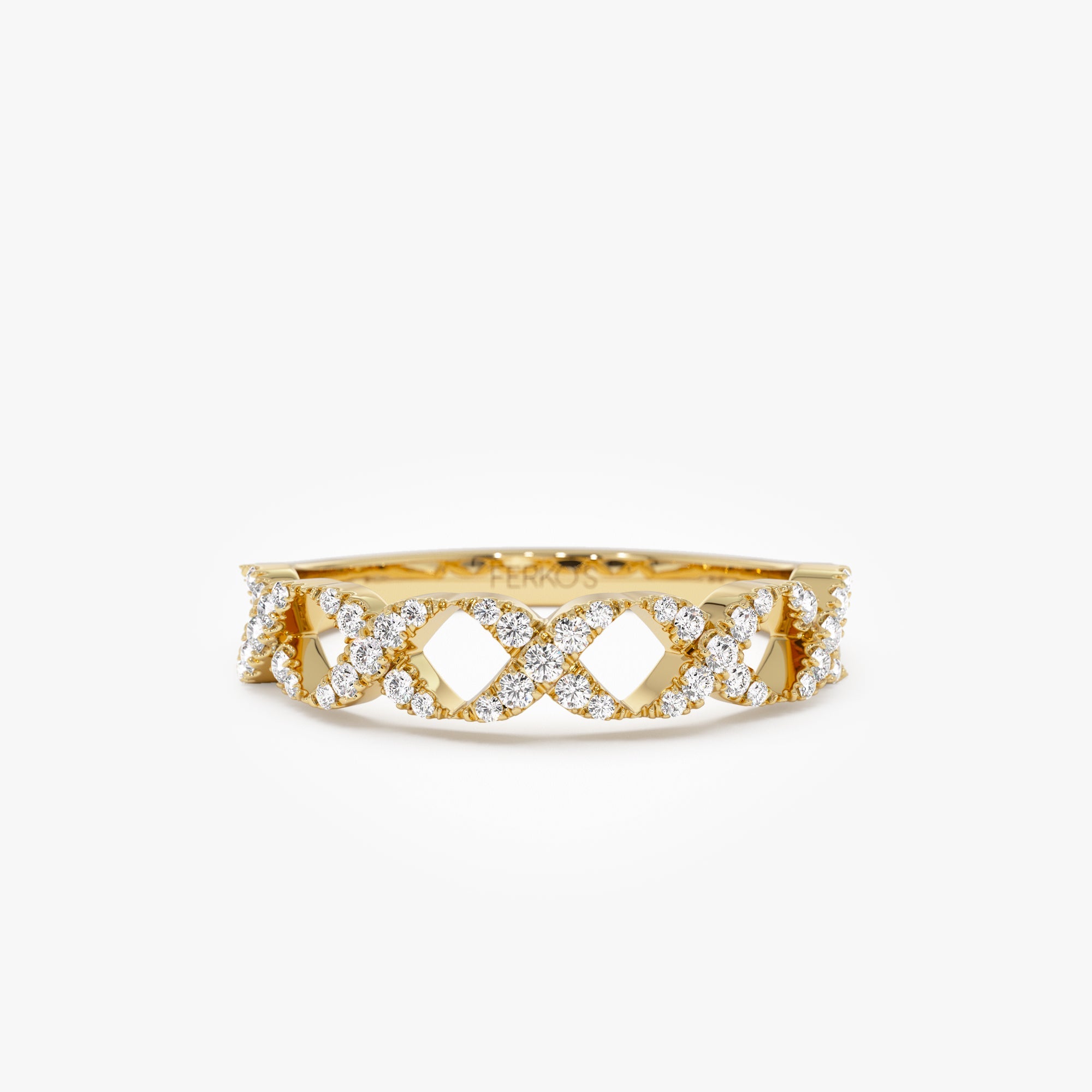 OBFJ1006 - Pave Setting Round Diamond X Ring ring in selectable metal and diamond options - Roselle Jewelry view 1