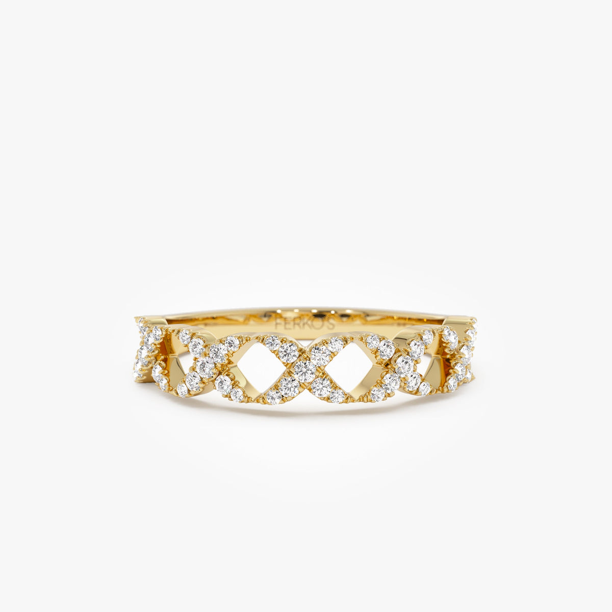 OBFJ1006 - Pave Setting Round Diamond X Ring ring in selectable metal and diamond options - Roselle Jewelry view 1