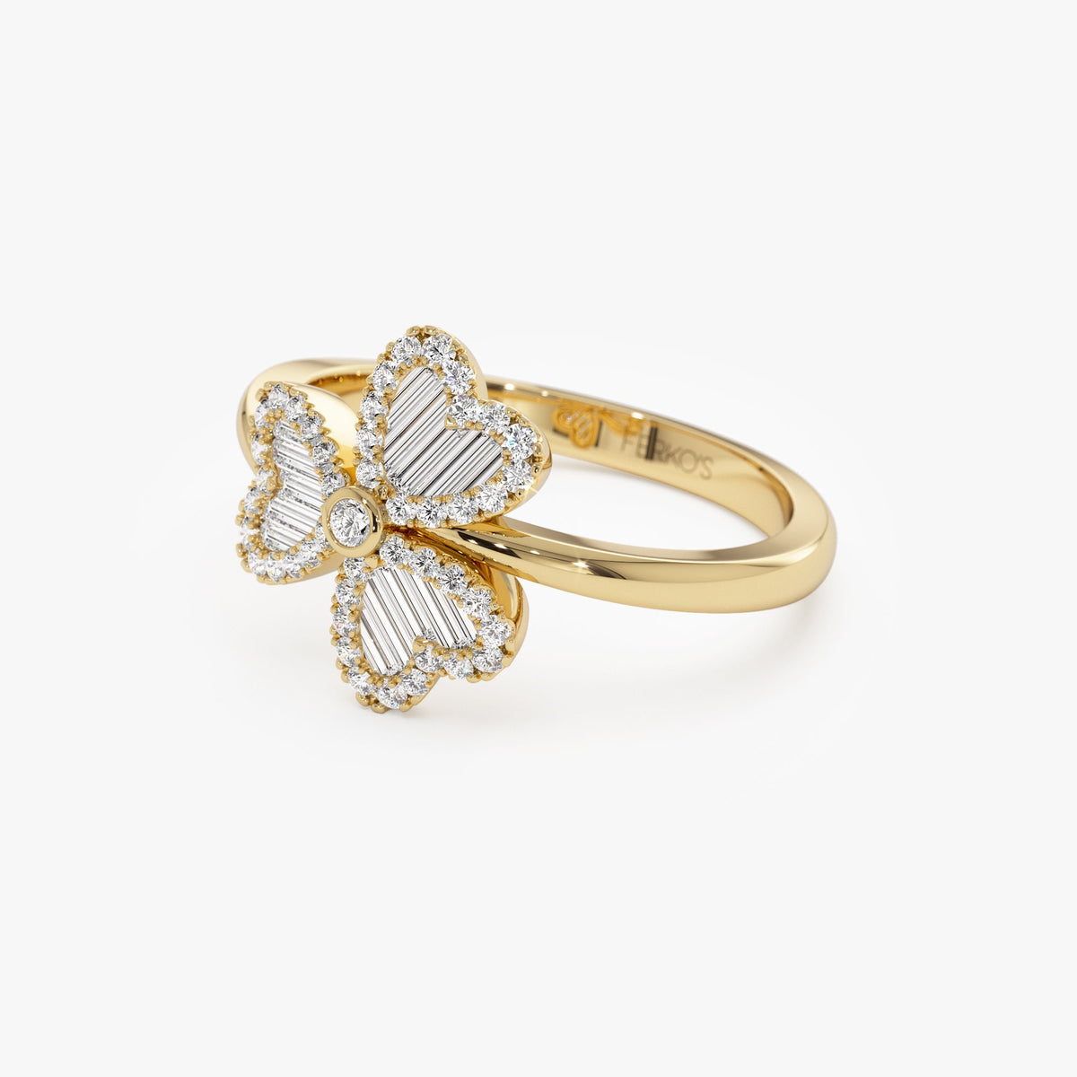 OBFJ0907 - Baguette & Round Diamond Flower Ring ring in selectable metal and diamond options - Roselle Jewelry view 8