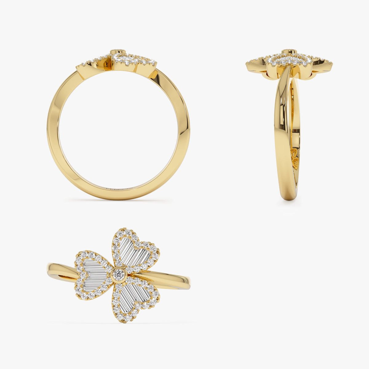 OBFJ0907 - Baguette & Round Diamond Flower Ring ring in selectable metal and diamond options - Roselle Jewelry view 9