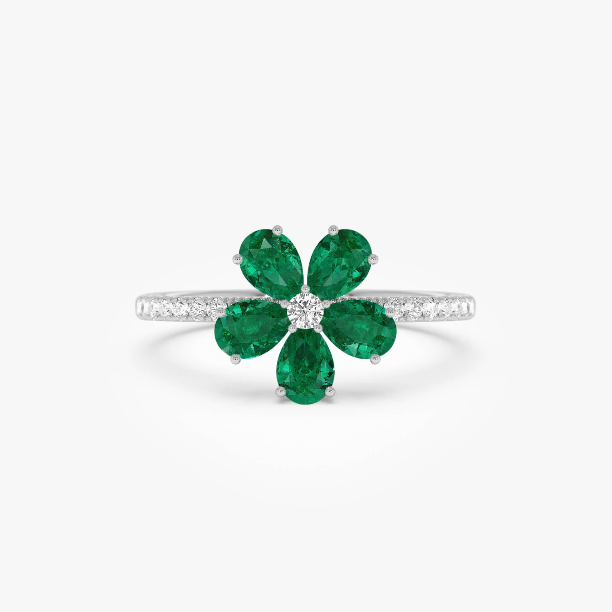OBFJ0886 - 14K Five-Leaf Emerald and Diamond Ring 5