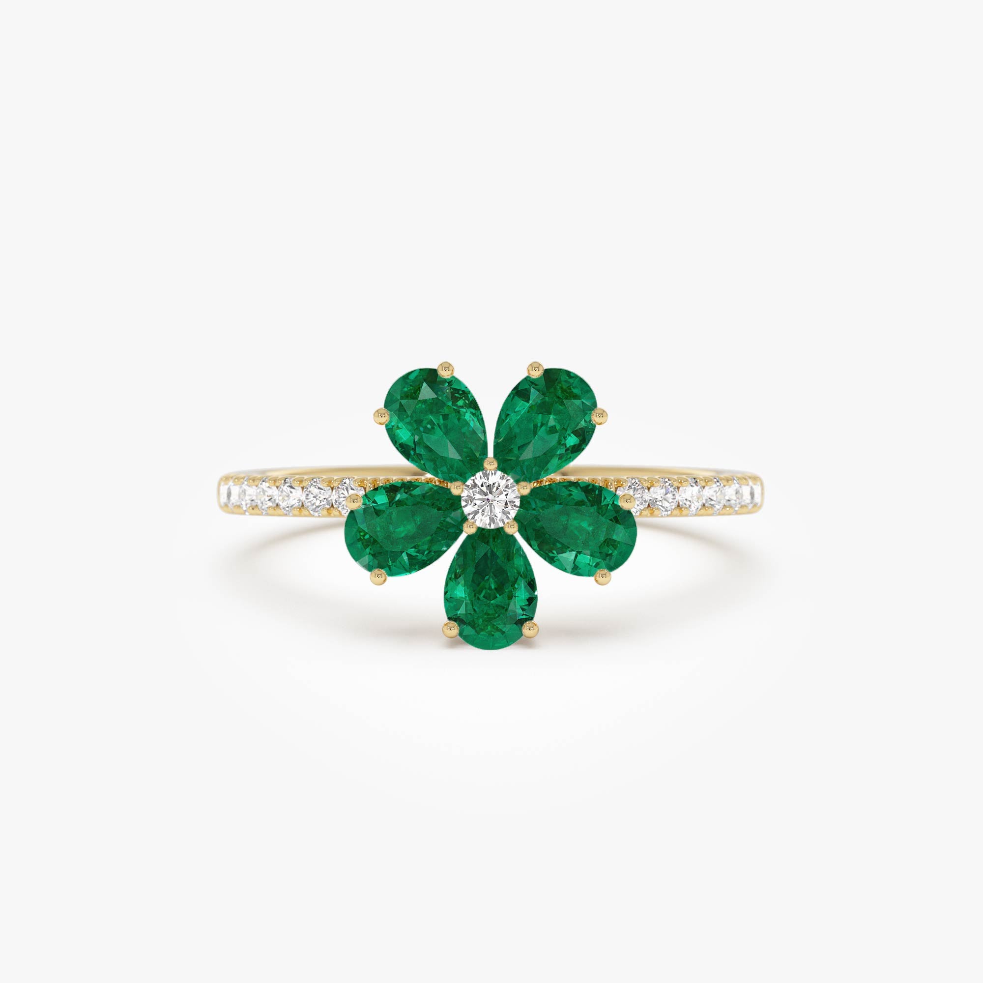 OBFJ0886 - 14K Five-Leaf Emerald and Diamond Ring 1