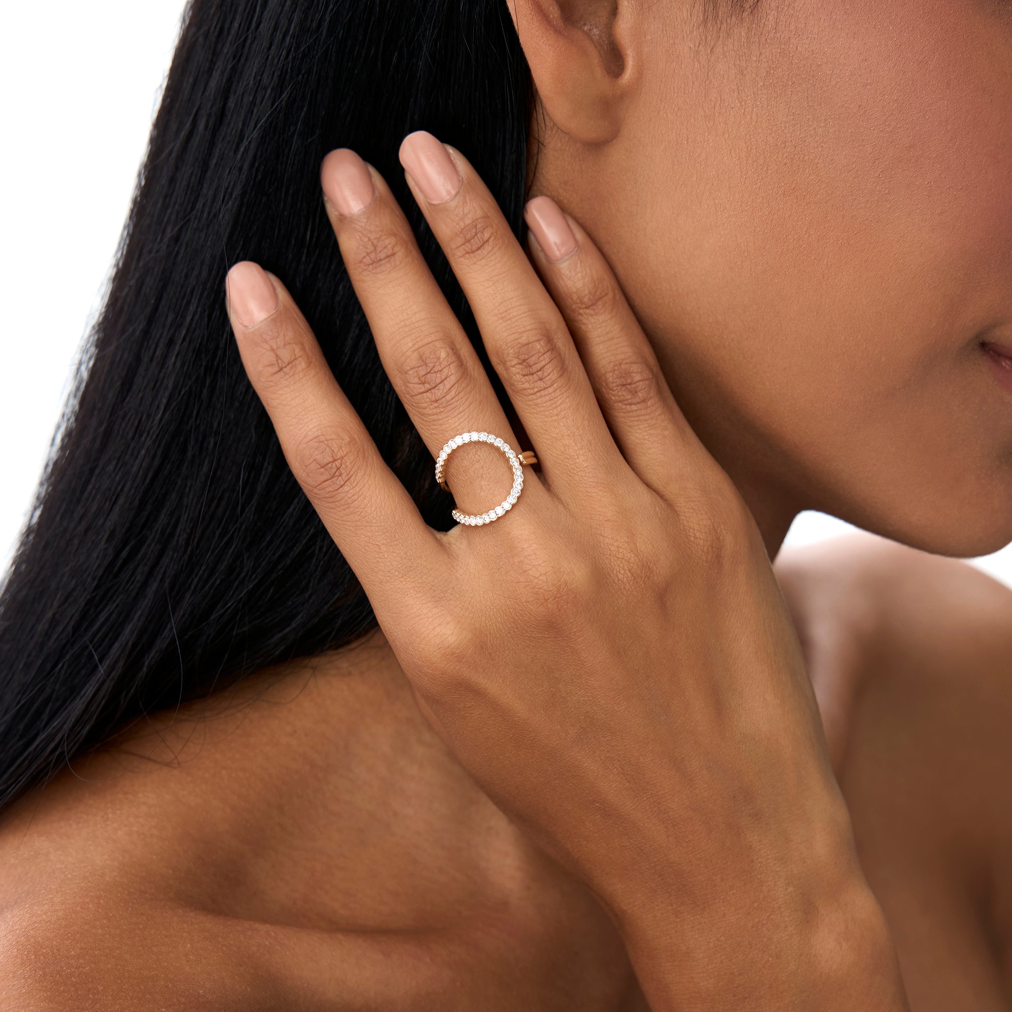 OBFJ0901 - 14k Unique Half Bezel Diamond Ring 3