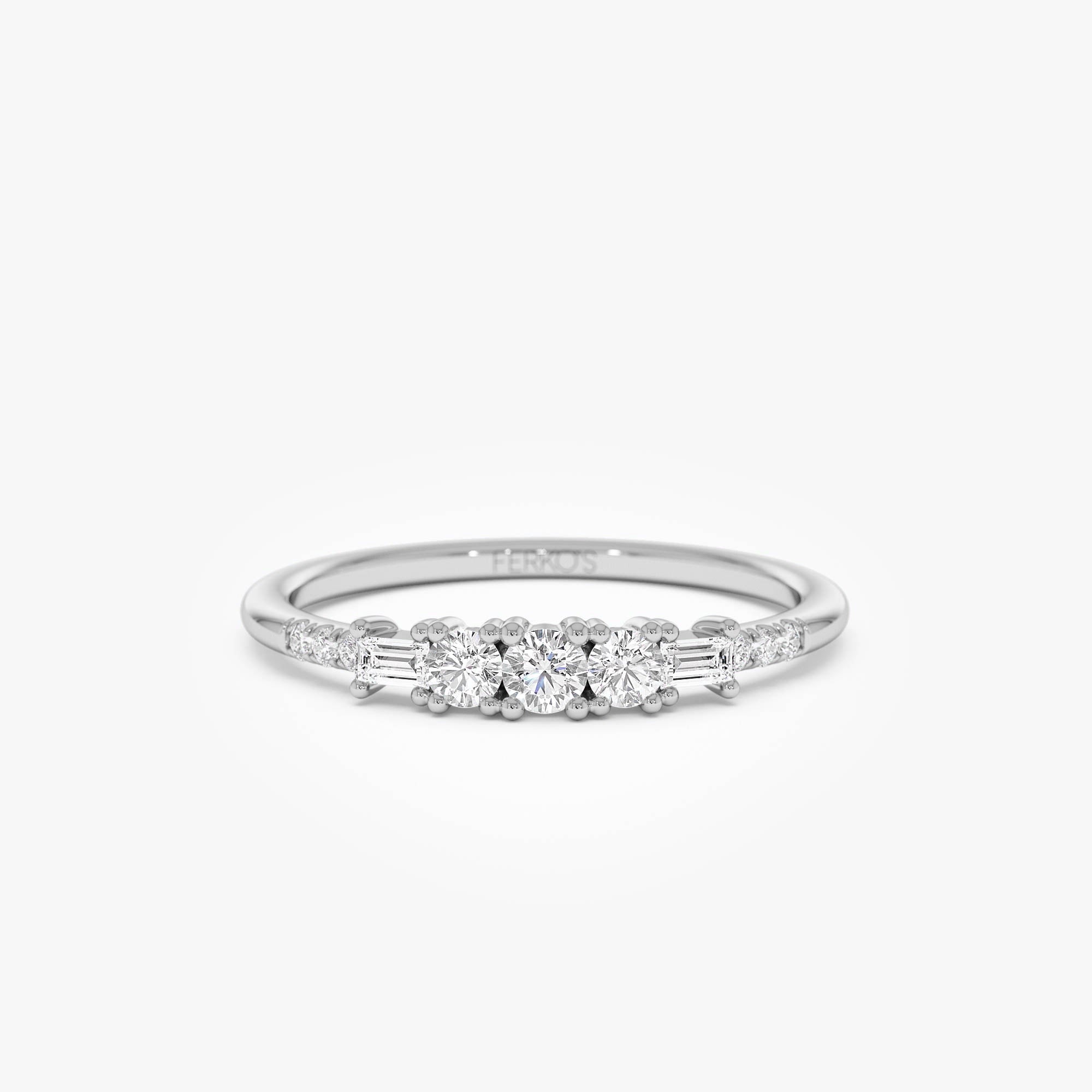 OBFJ0883 - 14K Gold Round & Baguette Diamond Accent Ring 7