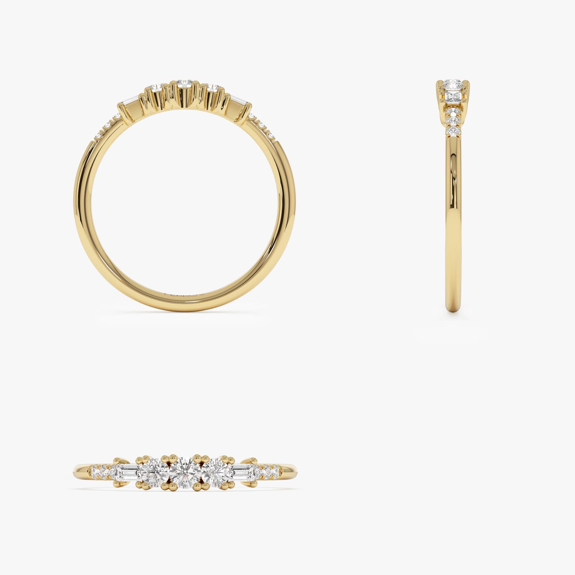 OBFJ0883 - 14K Gold Round & Baguette Diamond Accent Ring 9