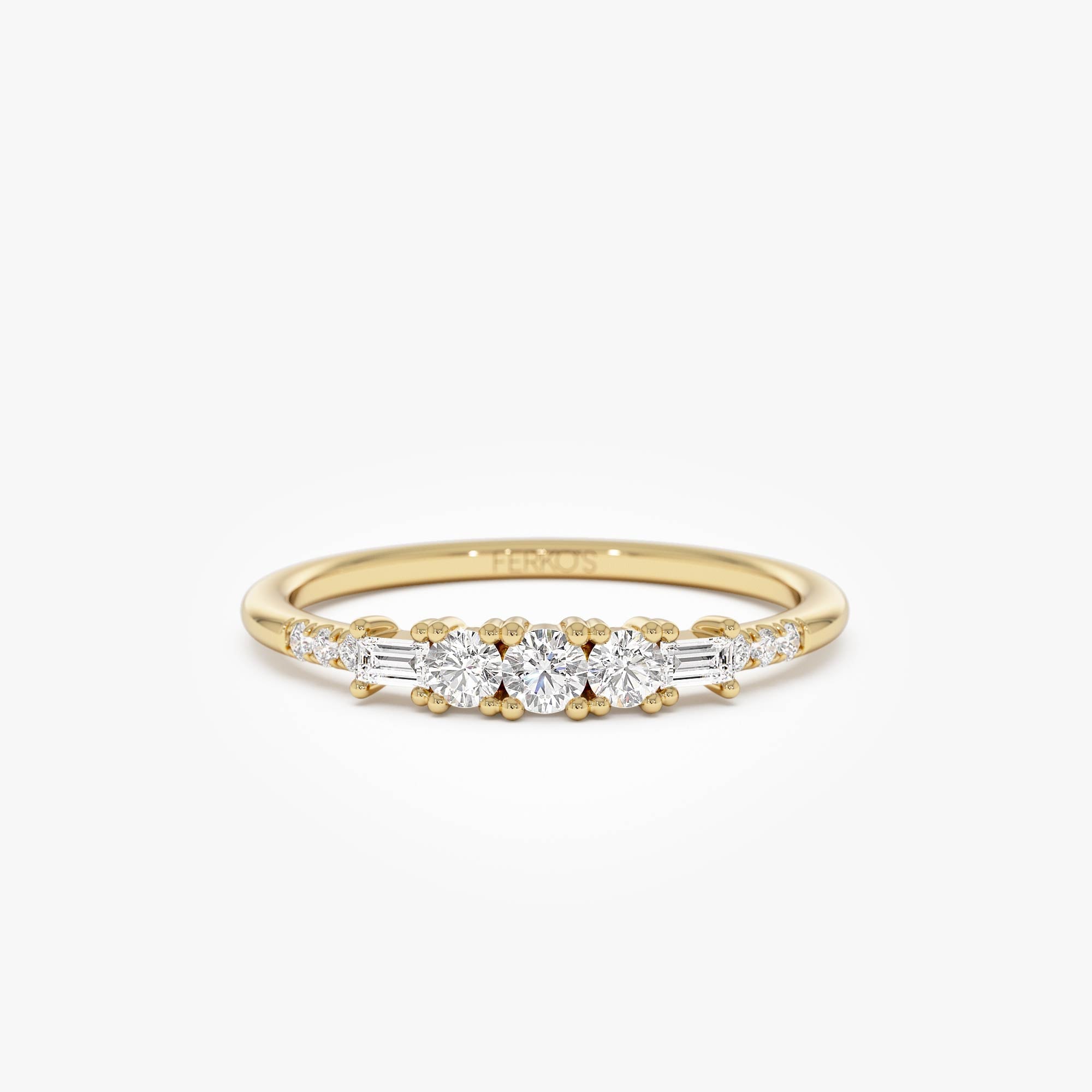 OBFJ0883 - 14K Gold Round & Baguette Diamond Accent Ring 1