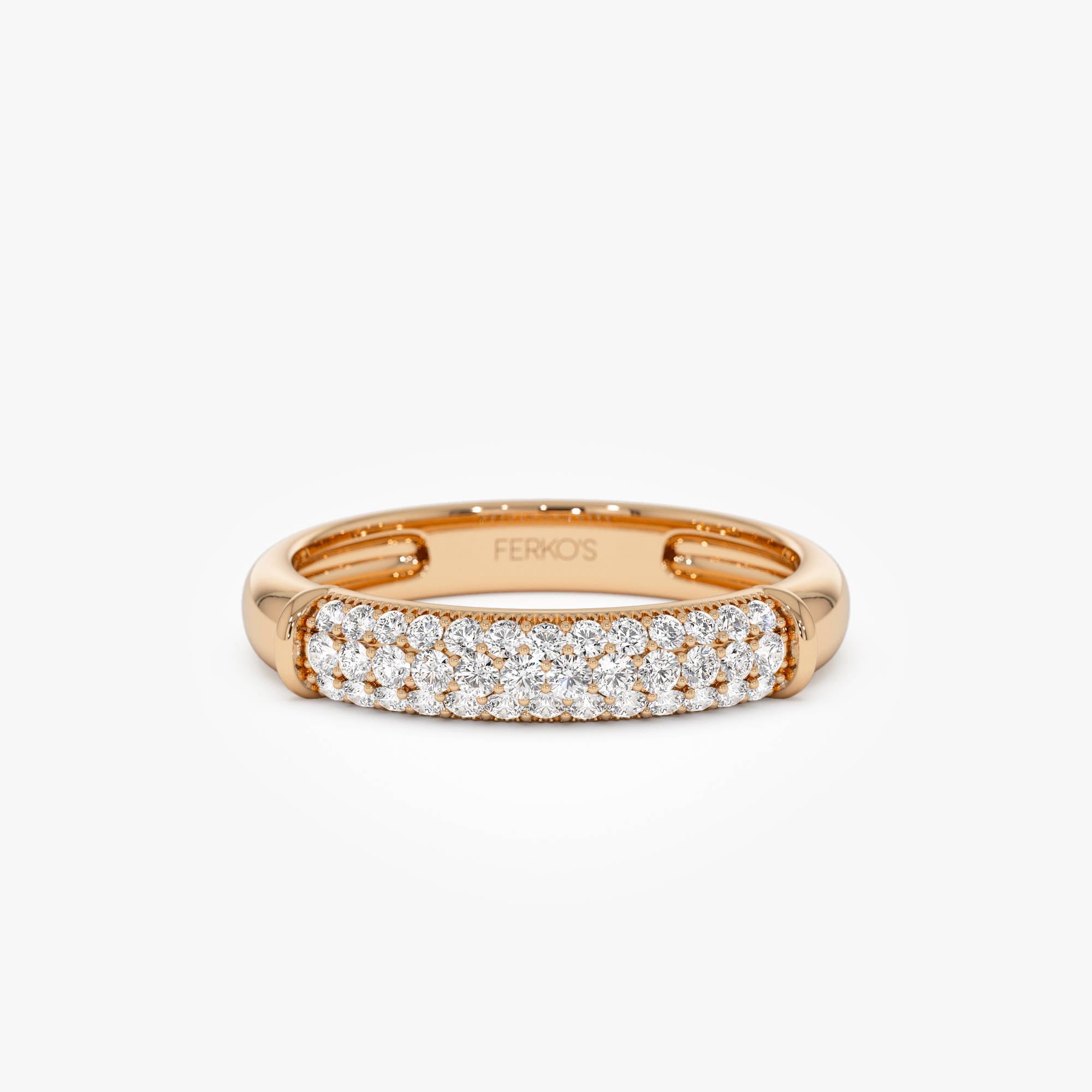 OBFJ0900 - 14K Three Row Diamond Pave Band 8