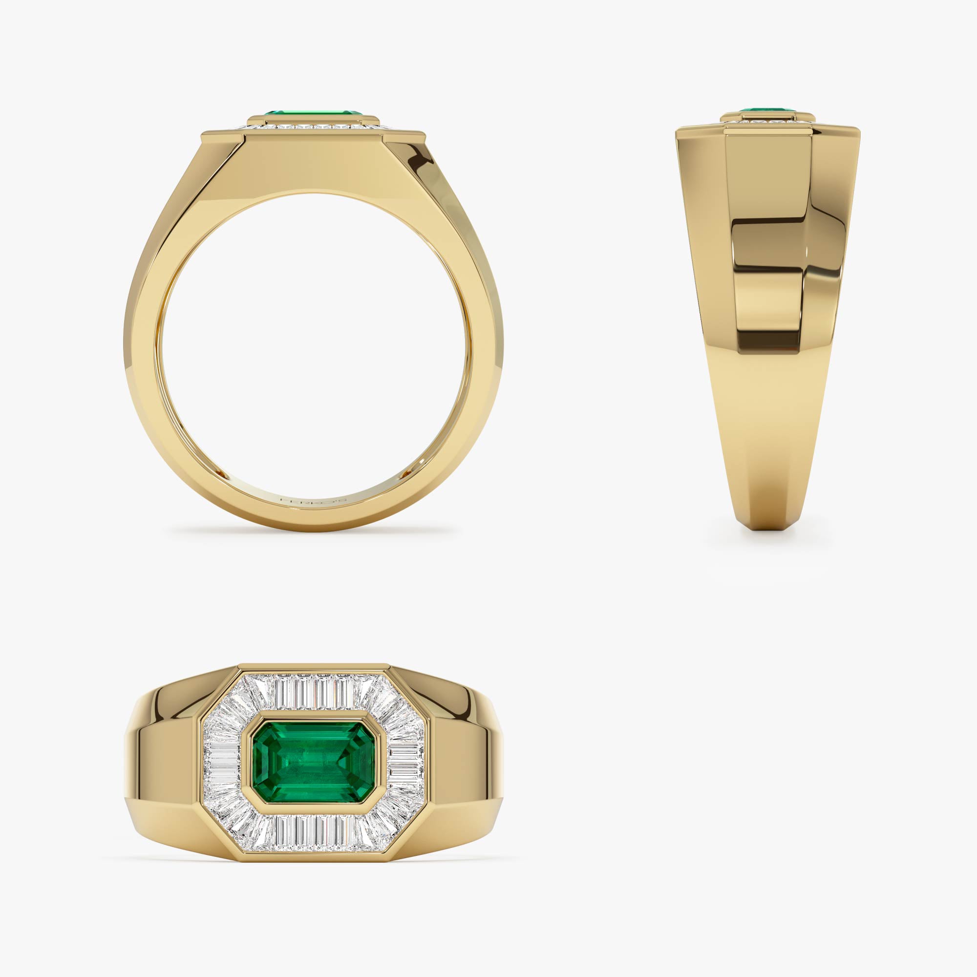OBFJ0899 - 14k Octagon Shape Baguette Diamond Emerald Ring 8