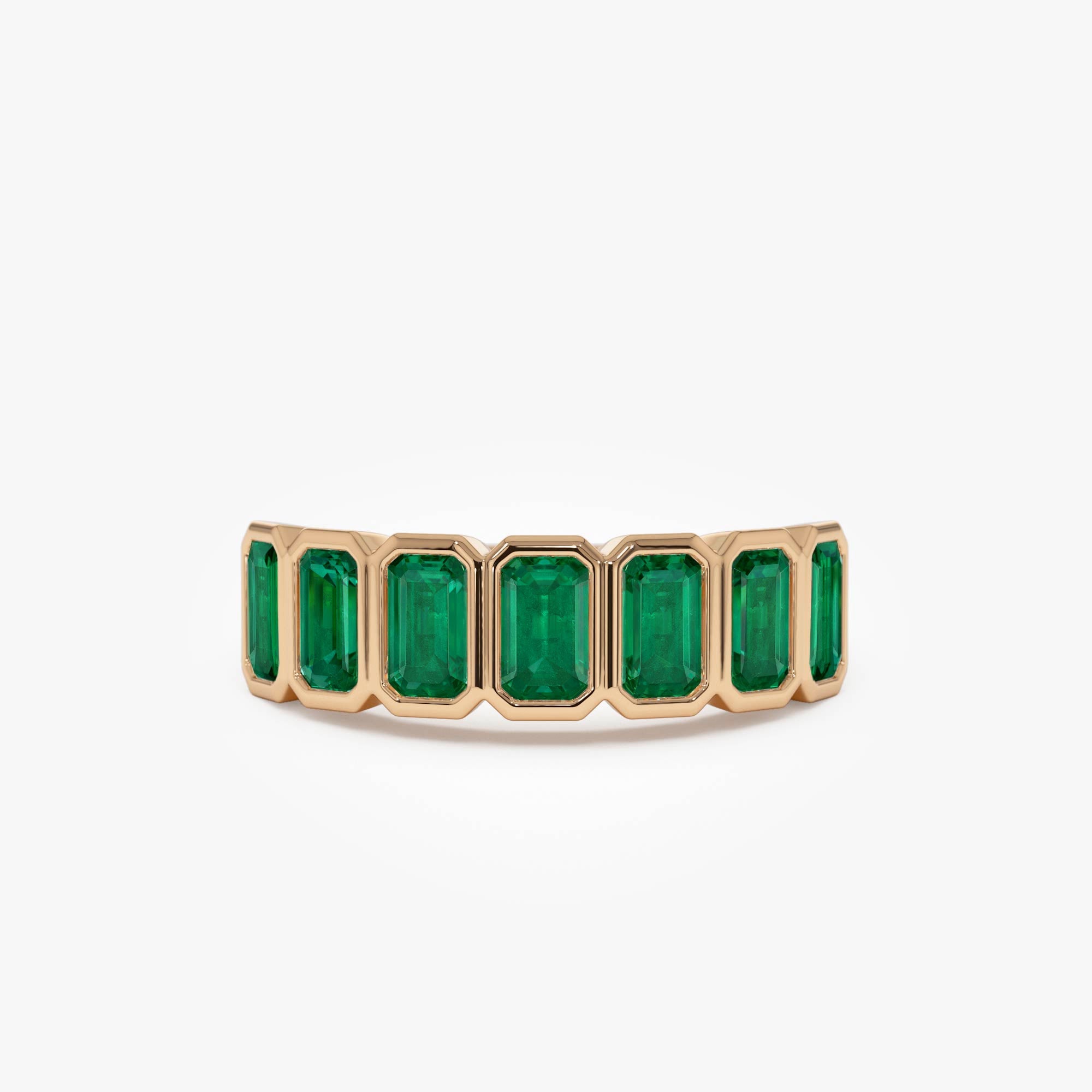 OBFJ0884 - 14K Seven Stone Bezel Setting Emerald RIng 5