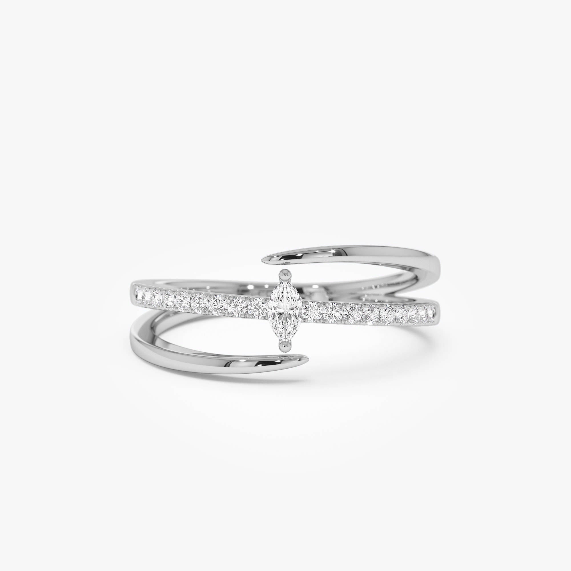 OBFJ0868 - 14K Double Band Marquise Diamond Ring with Pavé Accents 7