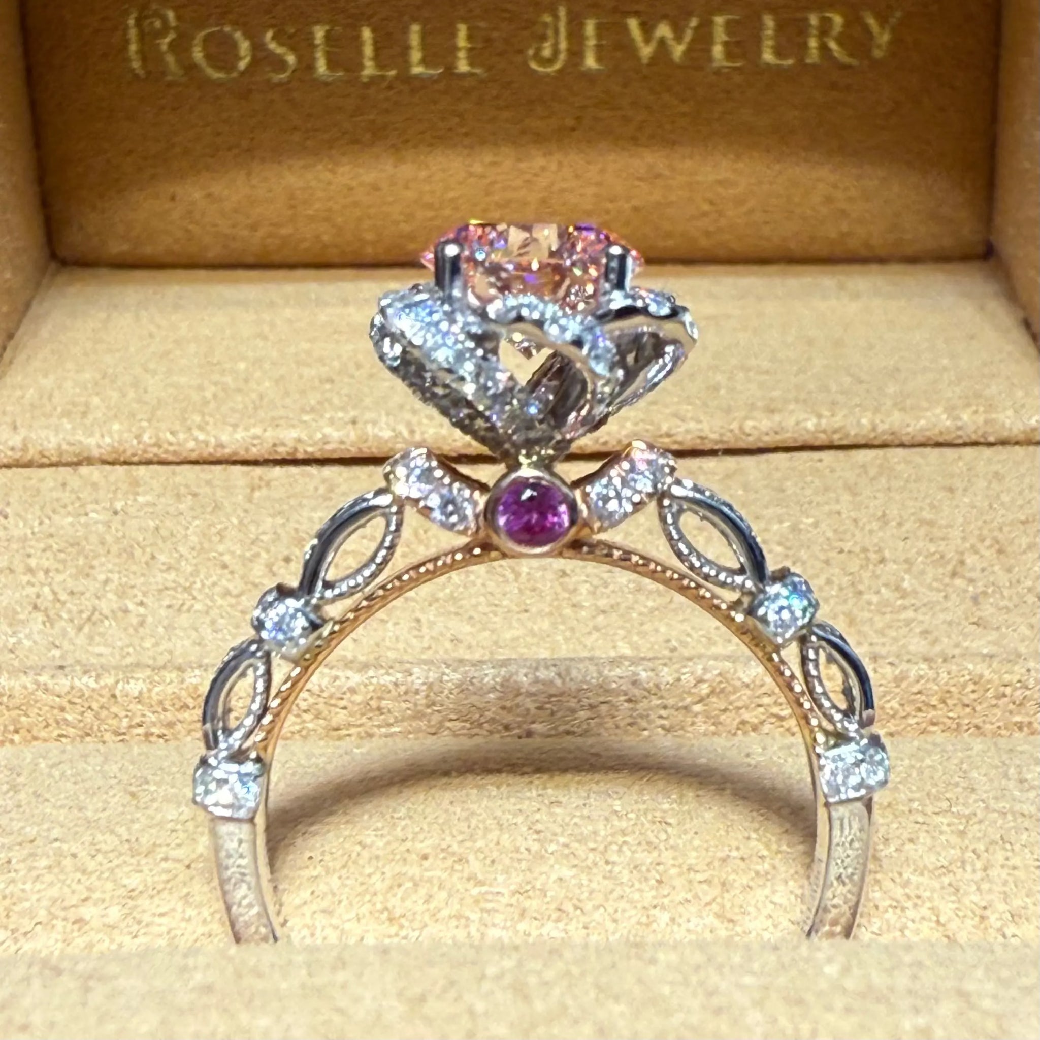 LGB407 - 1.11CT Fancy Vivid Pink Elegant Floral Halo Diamond Ring CHARLISA™