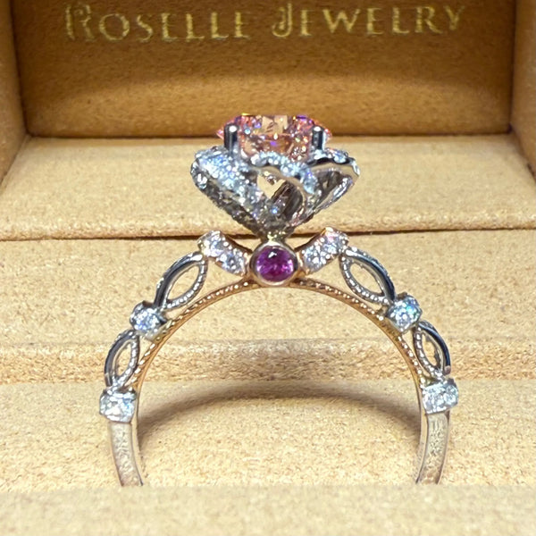 LGB407 - 1.11CT Fancy Vivid Pink Elegant Floral Halo Diamond Ring CHARLISA™