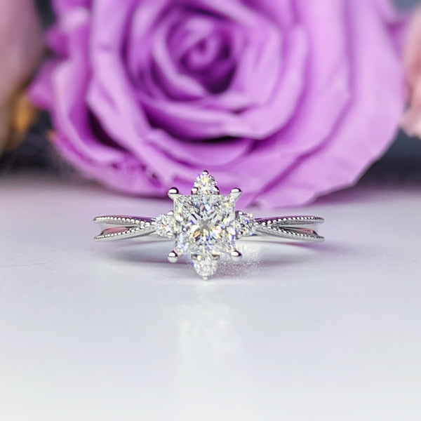 Princess Cut Halo Diamond Engagement Ring [Setting Only] - LGR072S With 0.62 Carat Princess Shape Natural Diamond