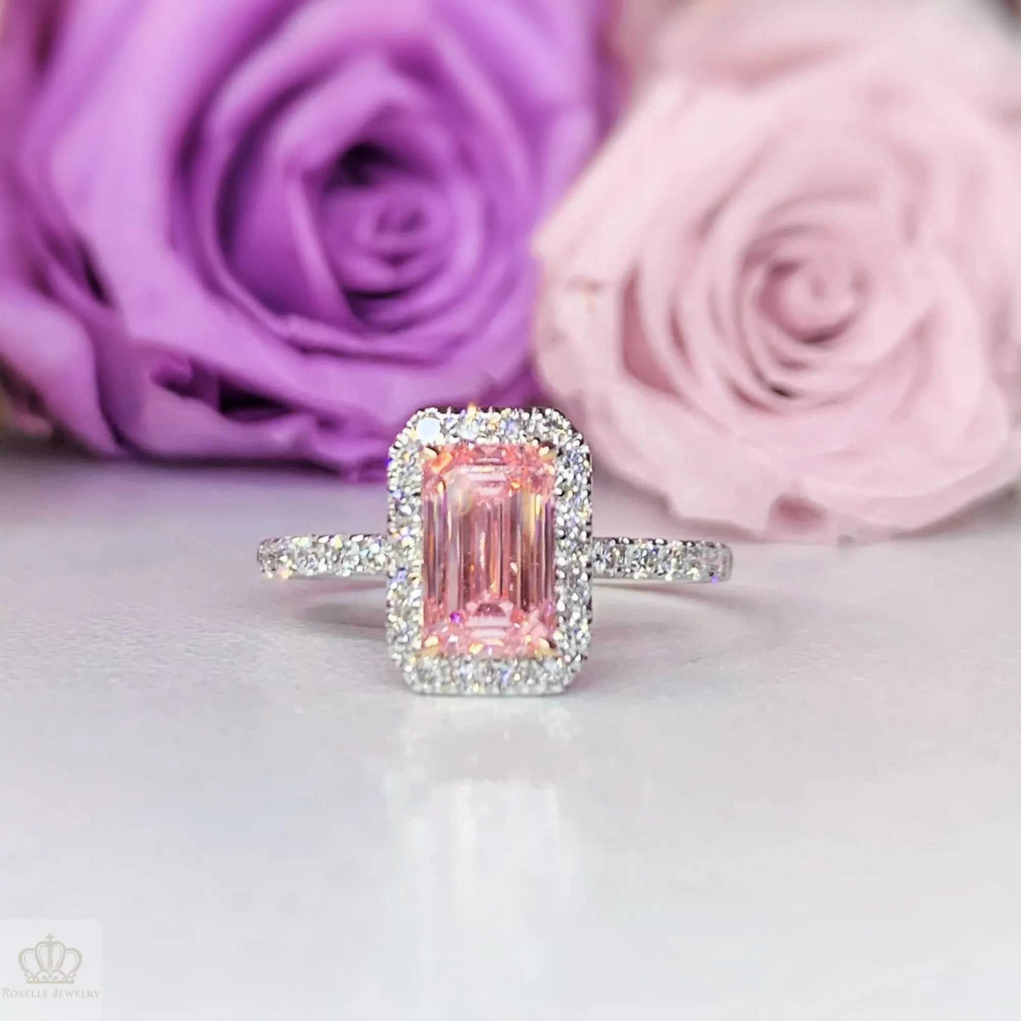 Emerald Cut Halo Side Stone Diamond Engagement Ring [Setting Only] - LGR044 CHARLISA™
