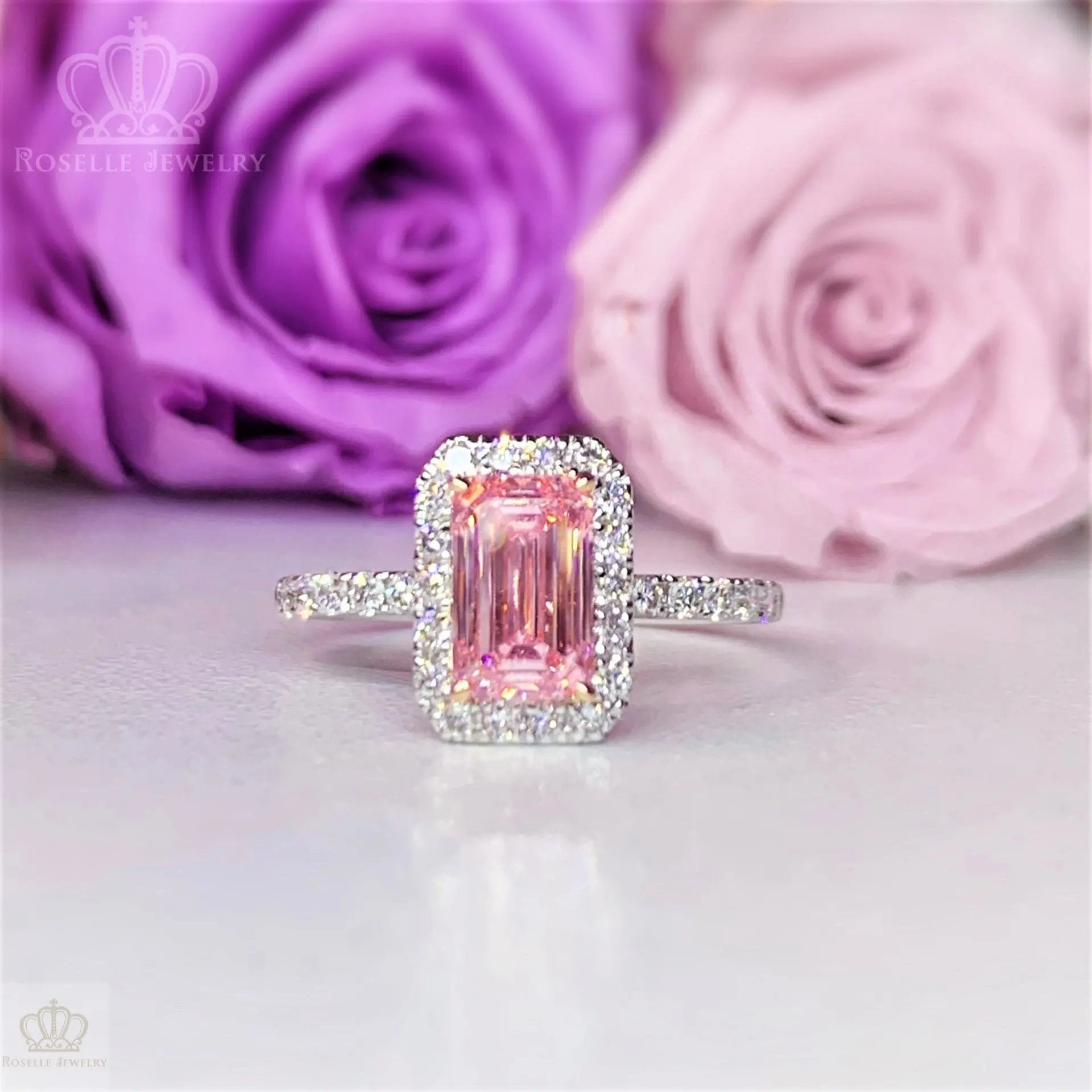 Emerald Cut Halo Side Stone Diamond Engagement Ring [Setting Only] - LGR044 CHARLISA™
