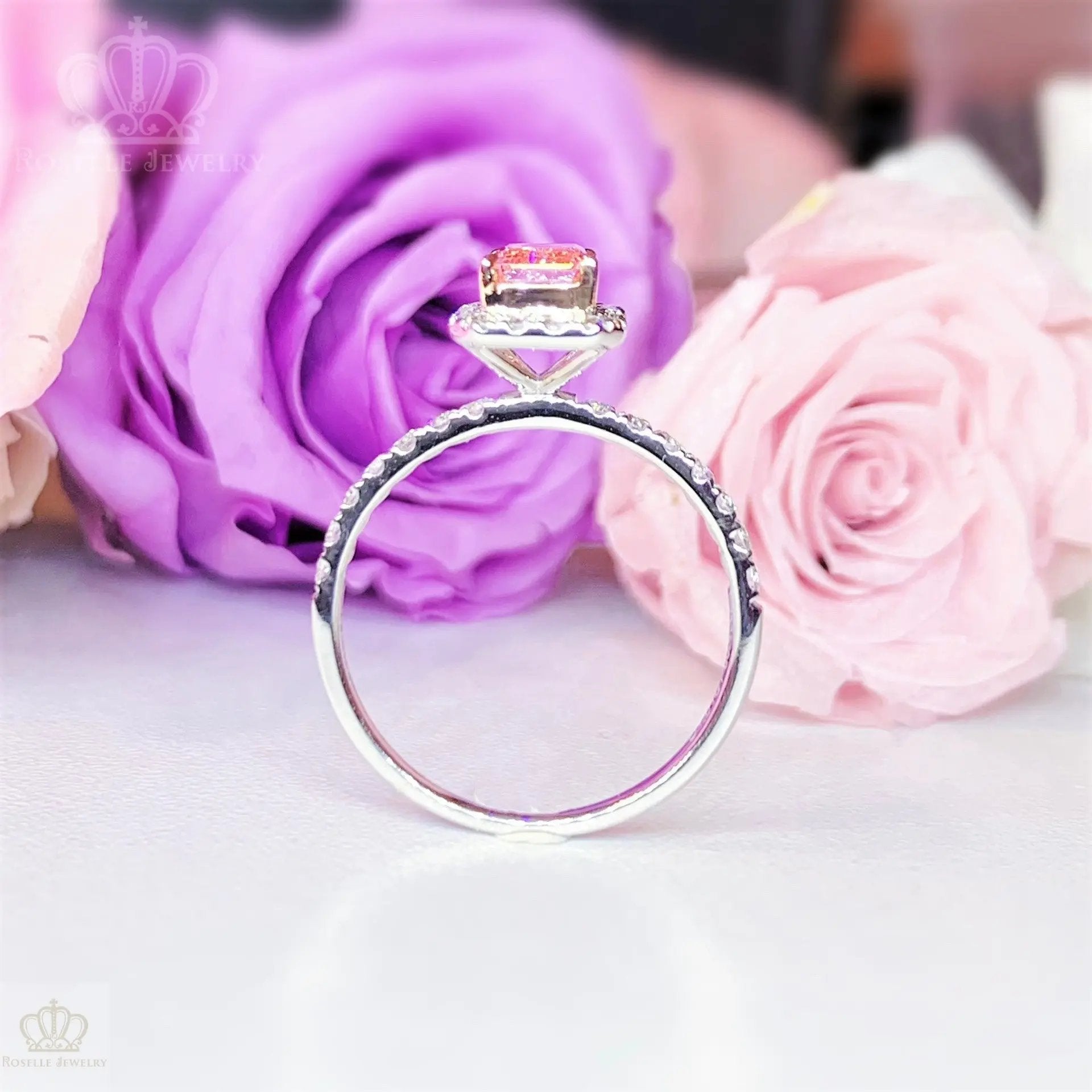 Emerald Cut Halo Side Stone Diamond Engagement Ring [Setting Only] - LGR044 CHARLISA™