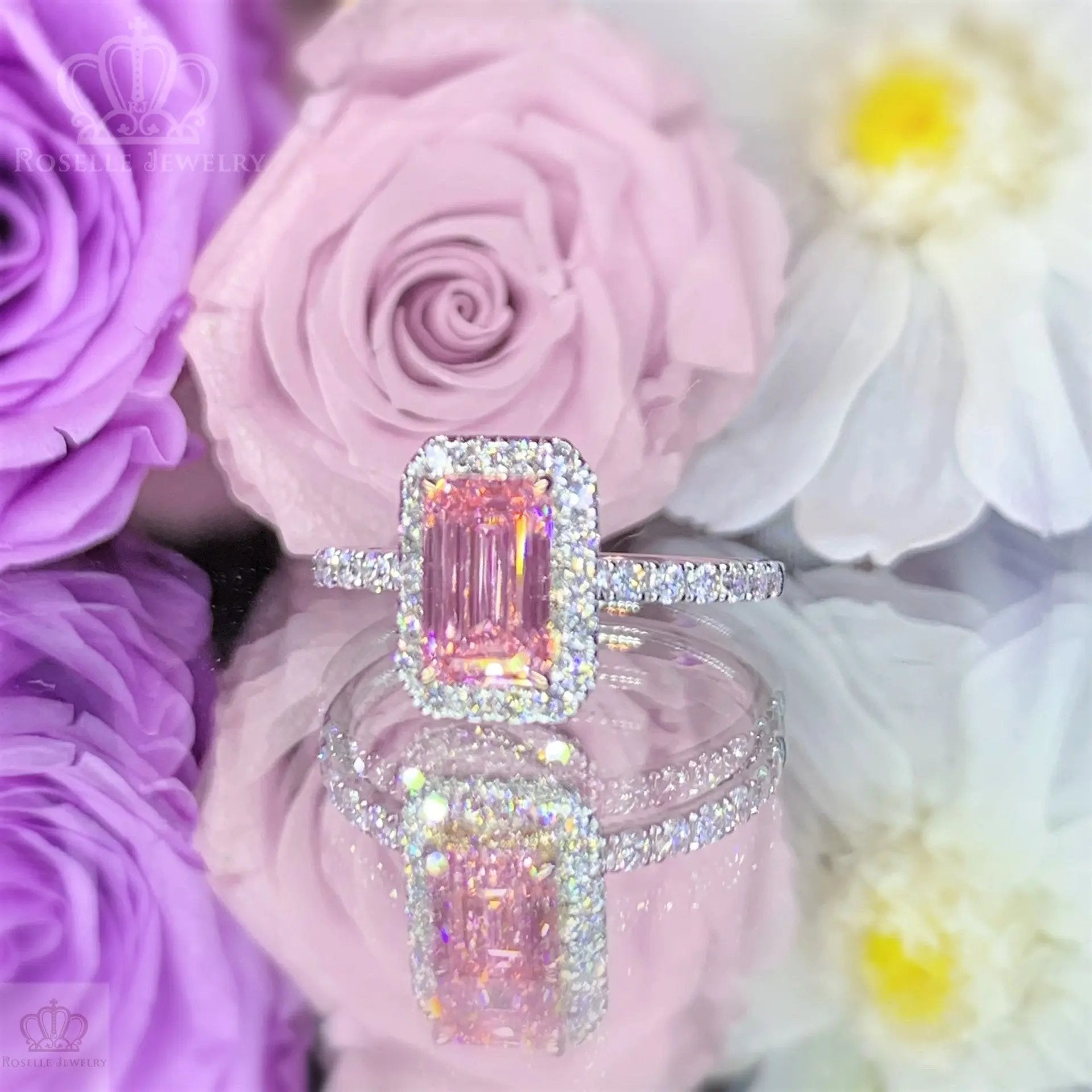 Emerald Cut Halo Side Stone Diamond Engagement Ring [Setting Only] - LGR044 CHARLISA™