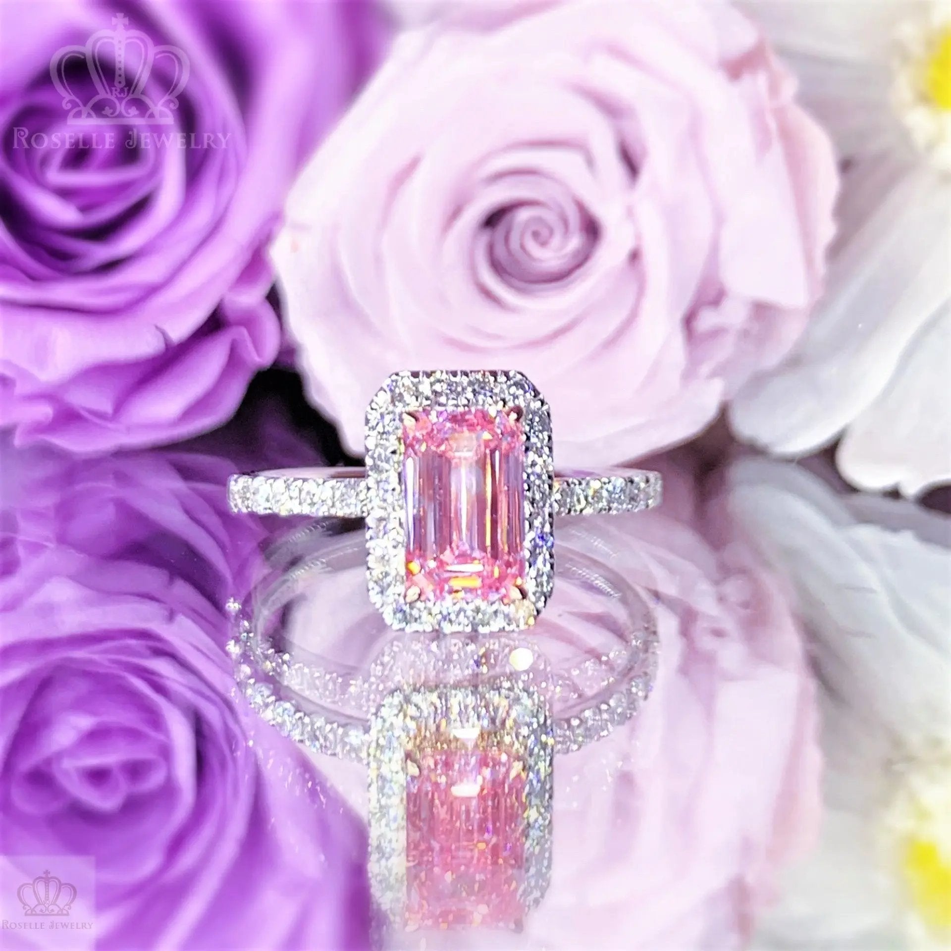 Emerald Cut Halo Side Stone Diamond Engagement Ring [Setting Only] - LGR044 CHARLISA™