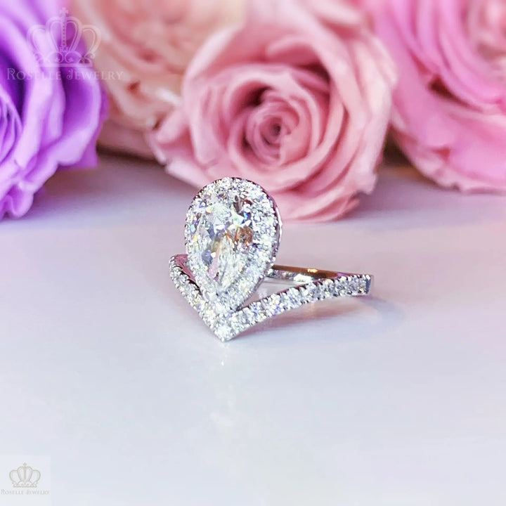 1.01CT Pear Lab Grown V Shape Diamond Halo Engagement Ring - LGR084 CHARLISA™