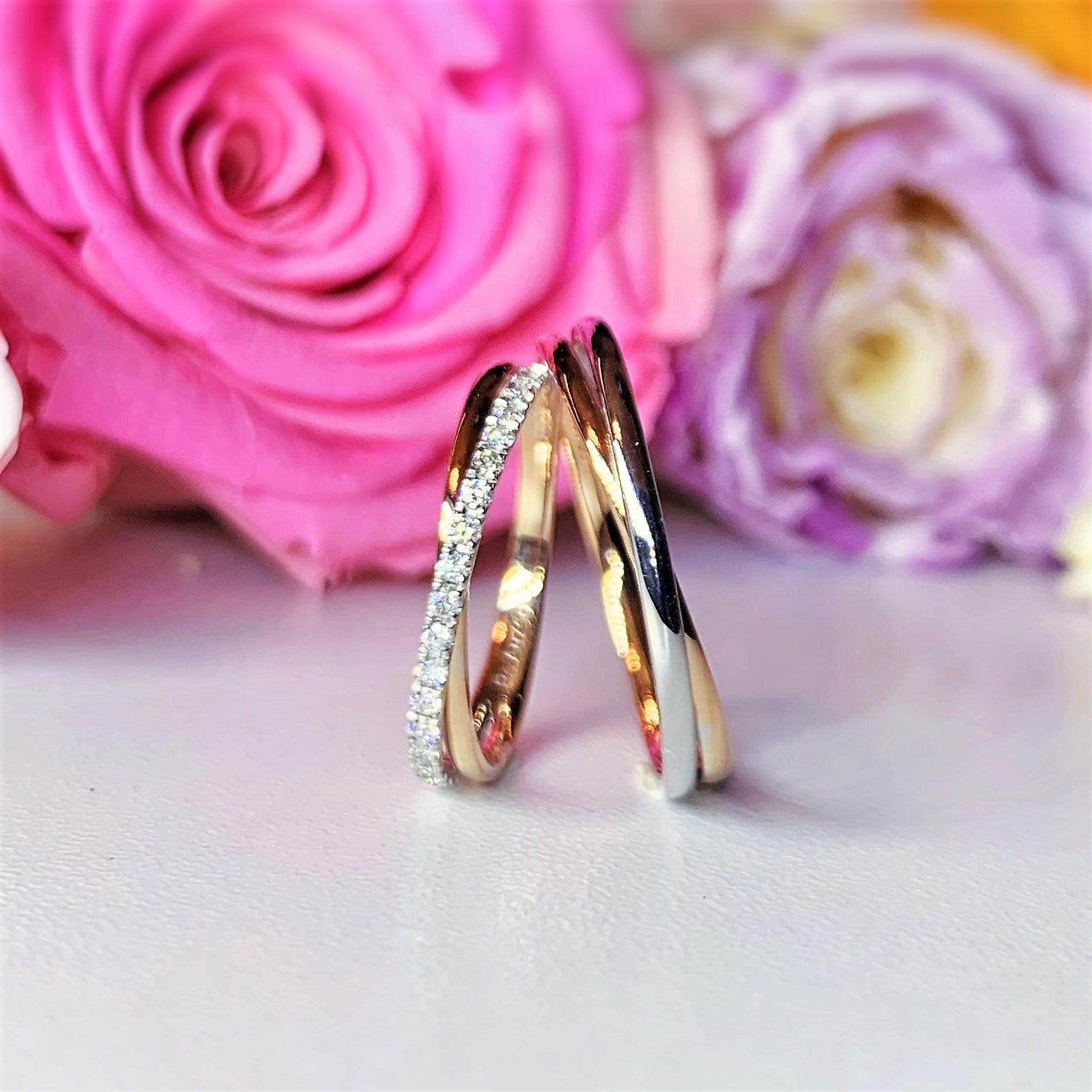 Twist Two Tone Couple Diamond Wedding Ring Set - WM20