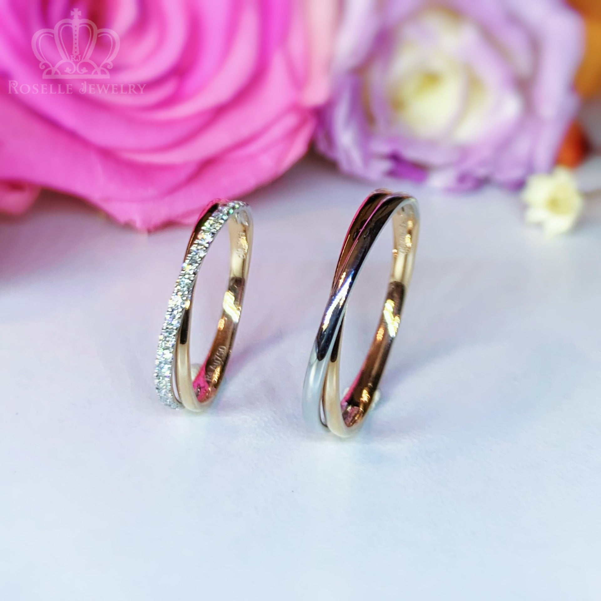Twist Two Tone Couple Diamond Wedding Ring Set - WM20