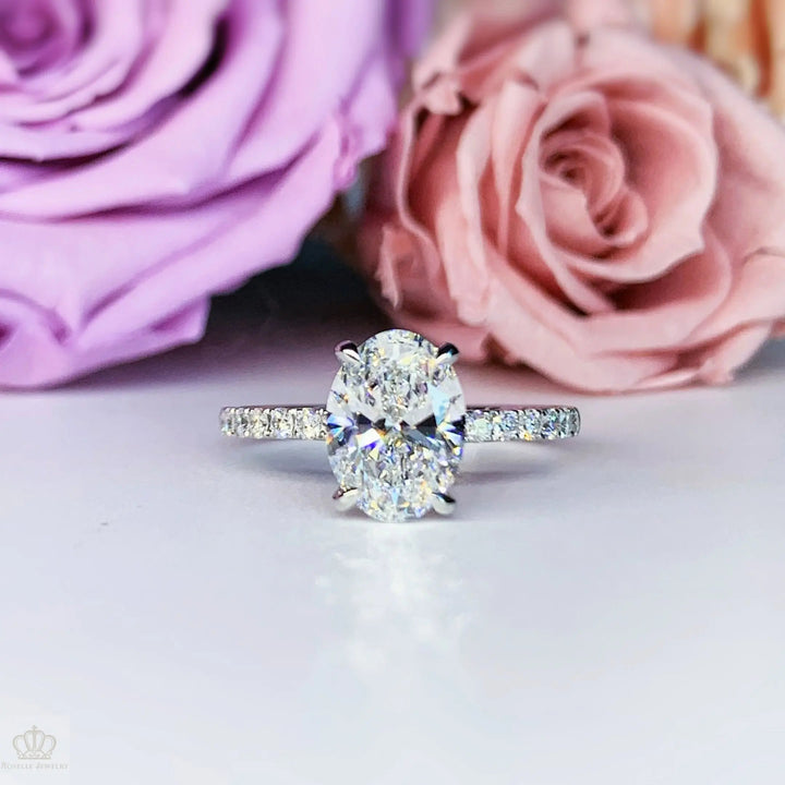 1.50CT Oval Lab Grown Side Stone Diamond Engagement Ring - LGR086 CHARLISA™