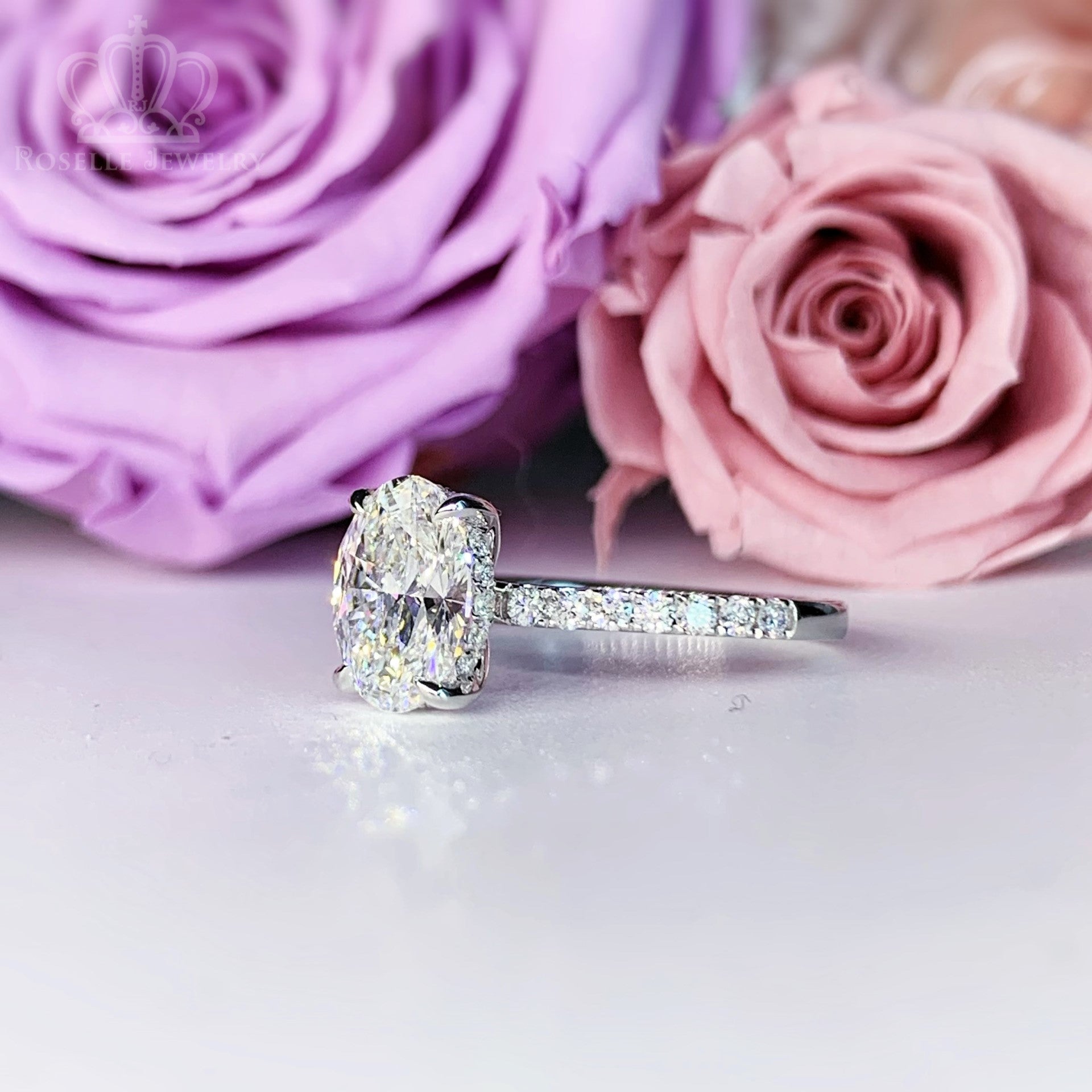 LGR086 - [Setting Only] Hidden Halo Diamond Side Stone Engagement Ring