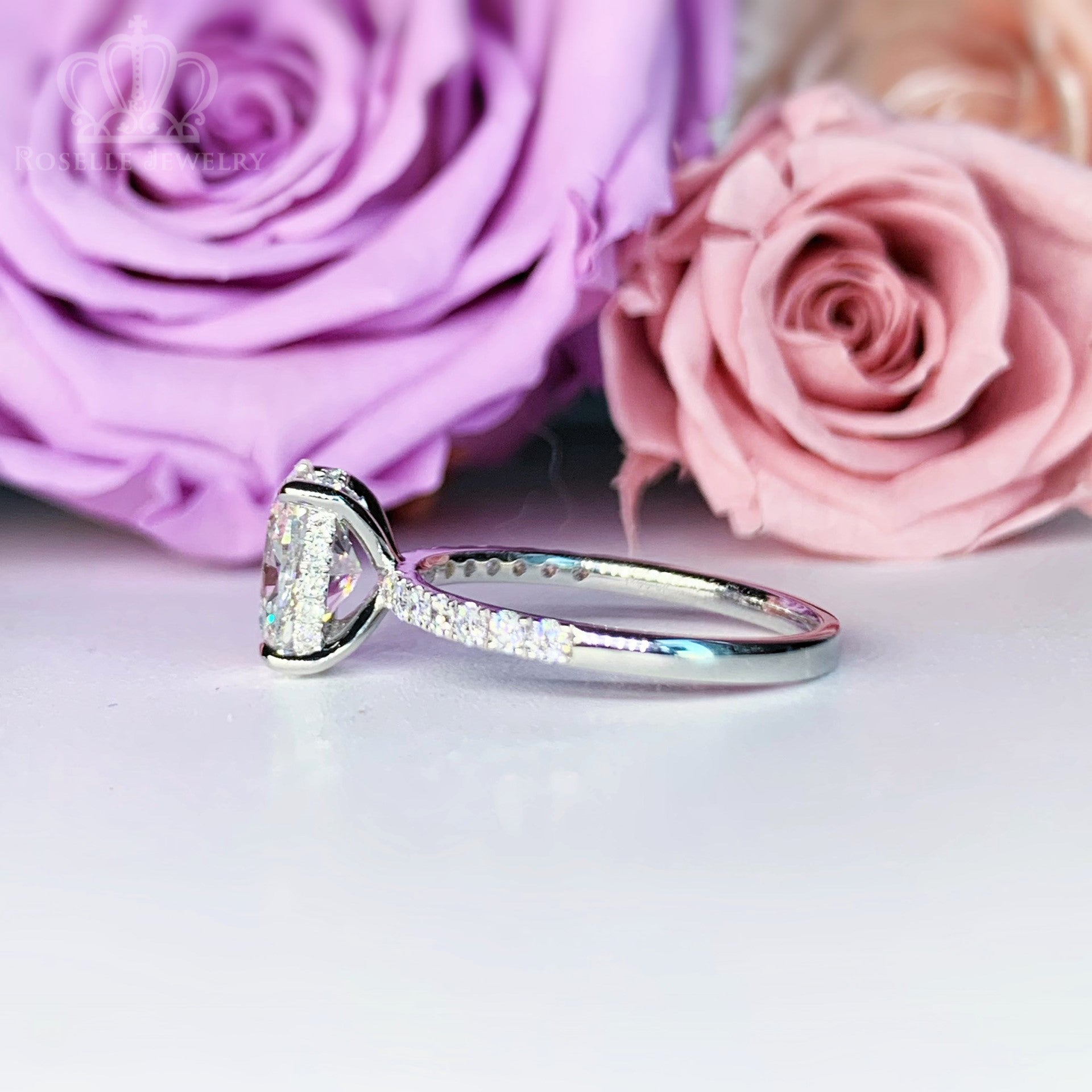 LGR086 - [Setting Only] Hidden Halo Diamond Side Stone Engagement Ring