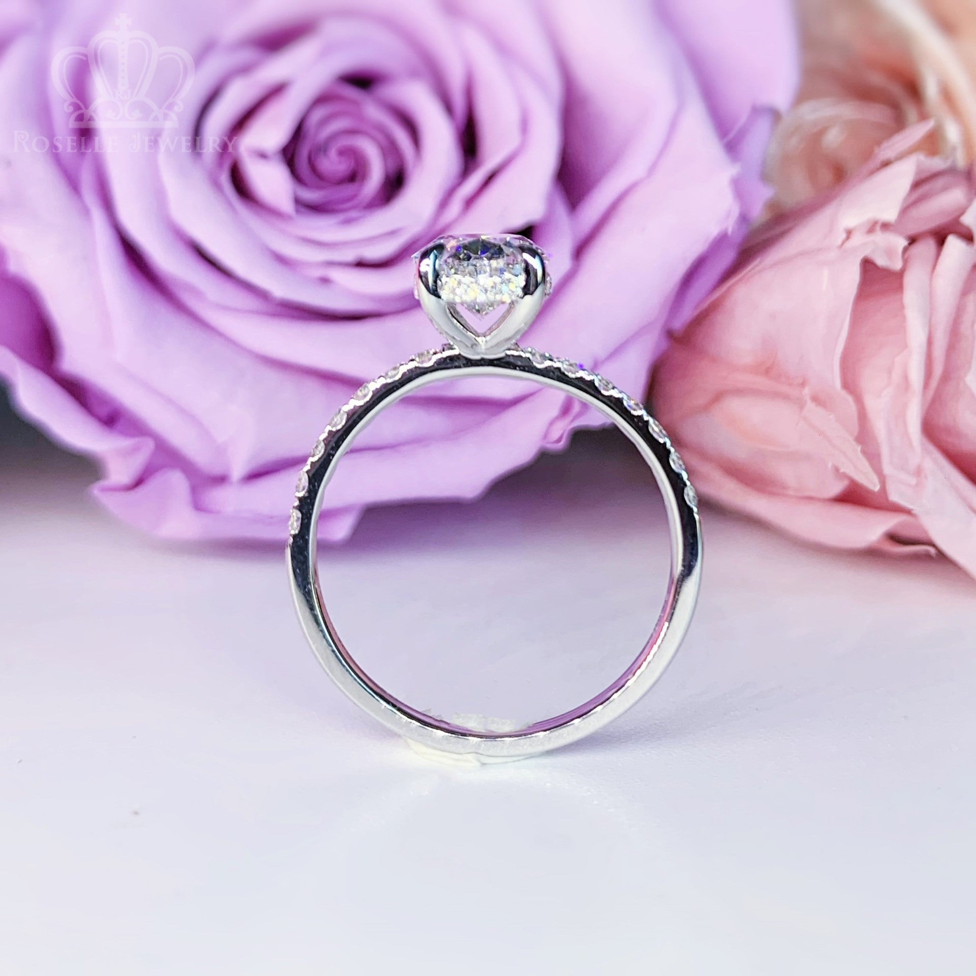 LGR086 - [Setting Only] Hidden Halo Diamond Side Stone Engagement Ring