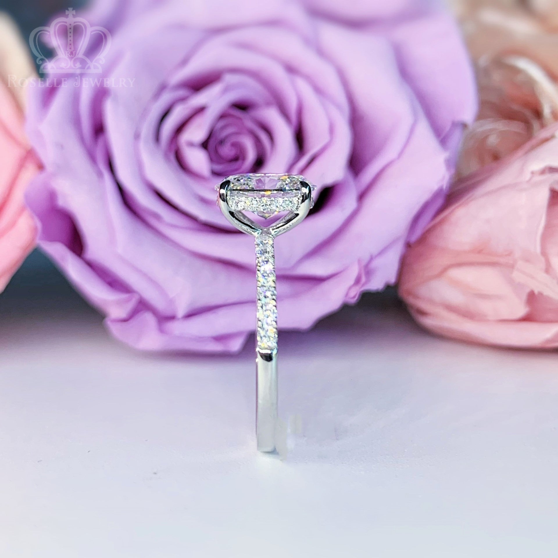 LGR086 - [Setting Only] Hidden Halo Diamond Side Stone Engagement Ring