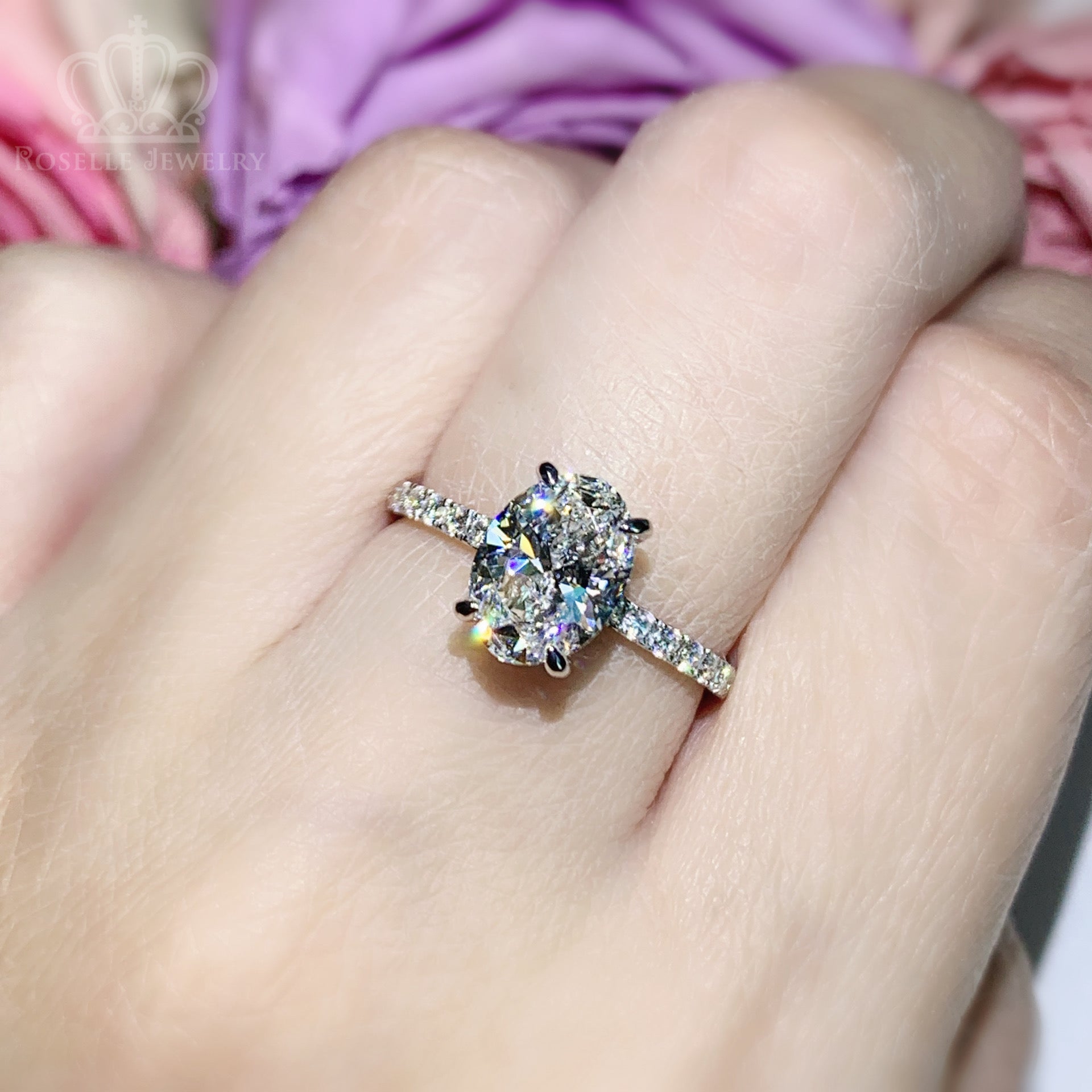 LGR086 - [Setting Only] Hidden Halo Diamond Side Stone Engagement Ring