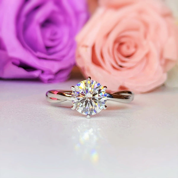 SIX Prong Twist Solitaire Diamond Engagement Ring [Setting Only] - KNT17 With 1.5 Carat Round Shape Lab Diamond