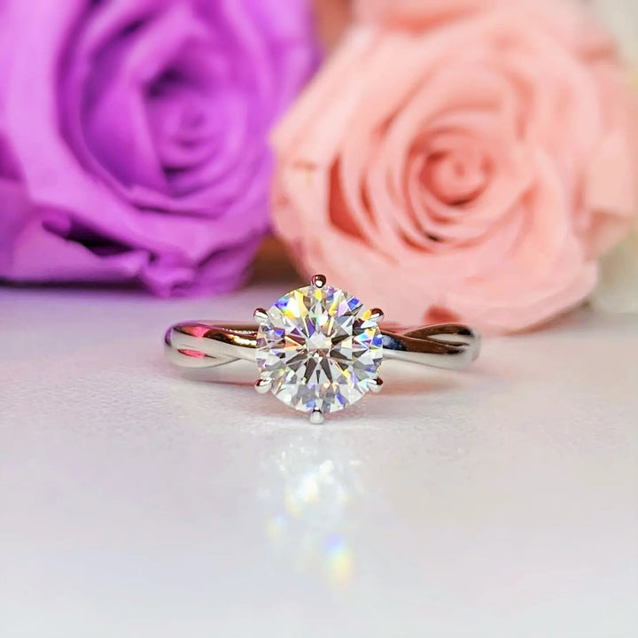 SIX Prong Twist Solitaire Diamond Engagement Ring [Setting Only] - KNT17 With 1.0 Carat Round Shape Lab Diamond Roselle Jewelry