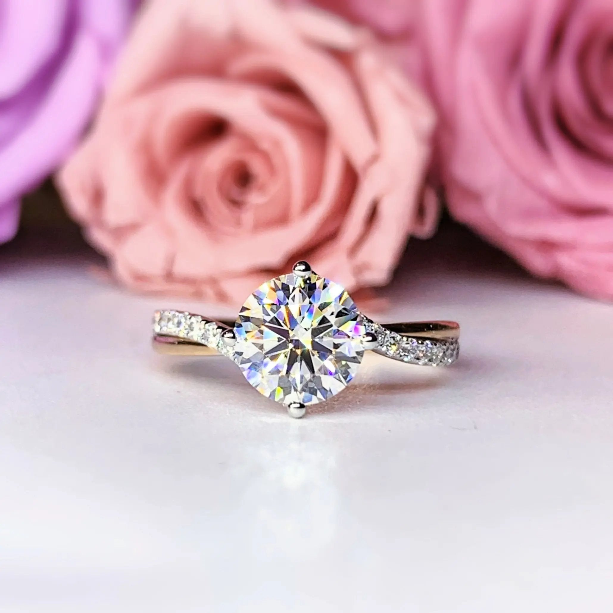 LGR125 -  [Setting Only] Twist Two Tone Gold Diamond Engagement Ring CHARLISA™