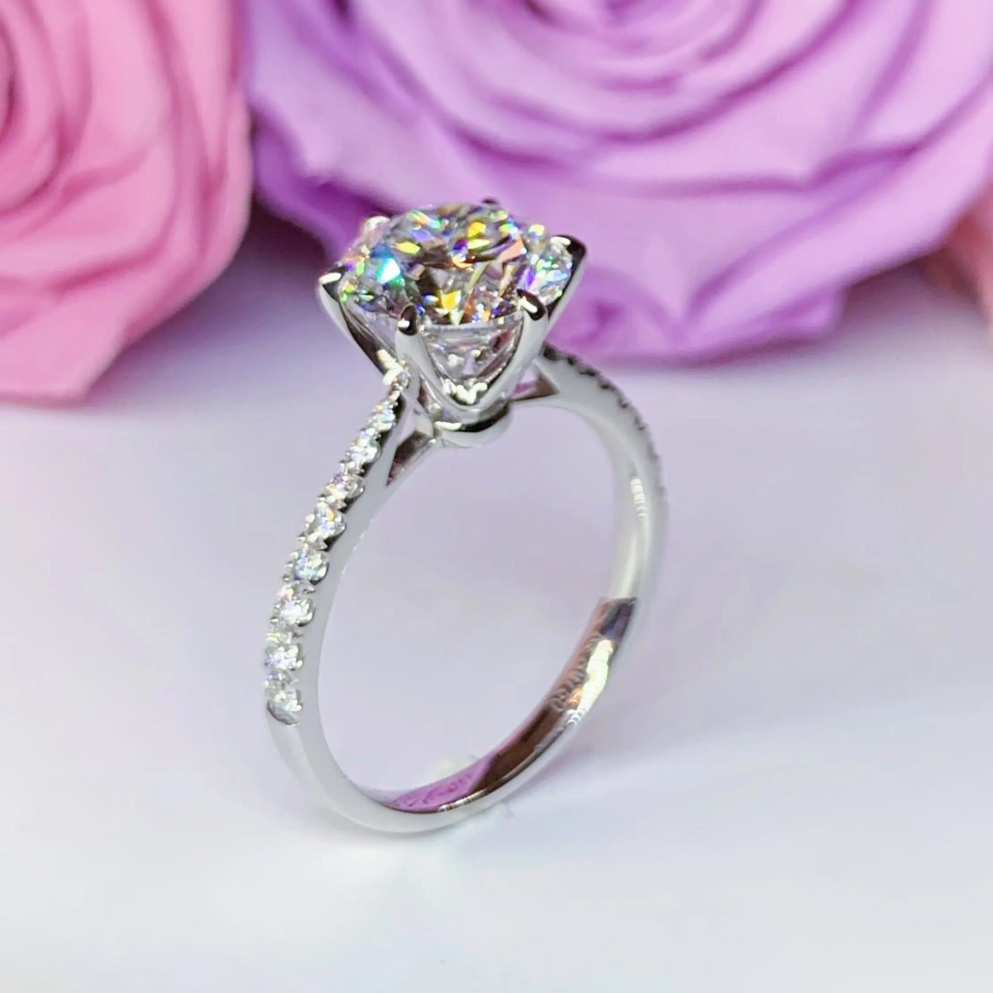 Six Prong Side Stone Diamond Engagement Ring [Setting Only] - LGR240s - Roselle Jewelry