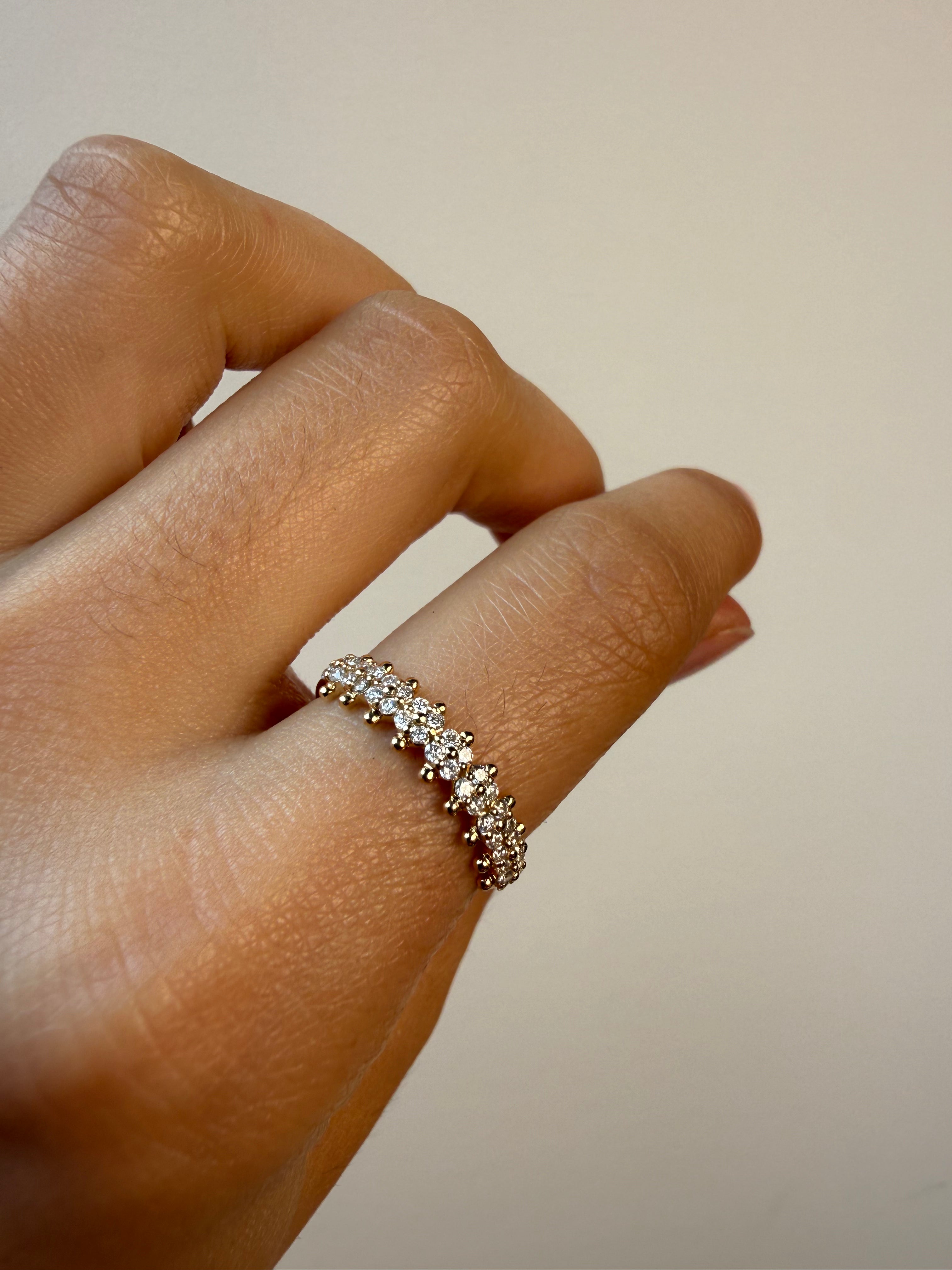 OBFJ0070 - 14K Gold Diamond Clover Bubble Stack Ring 3