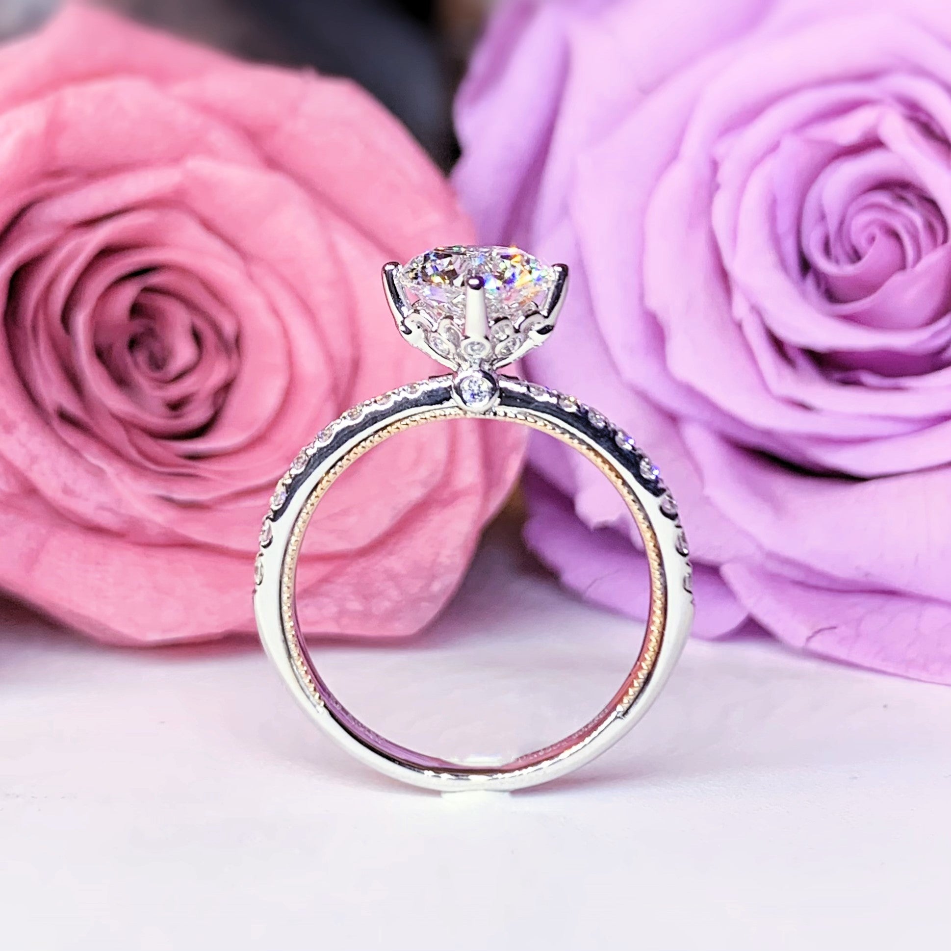 LGR170 - [Setting Only] Two Tone Side Stone Diamond Engagement Ring