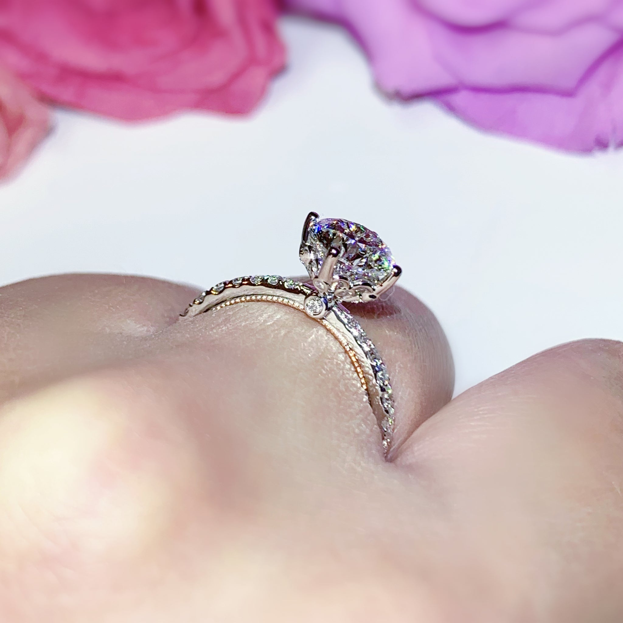 LGR170 - [Setting Only] Two Tone Side Stone Diamond Engagement Ring