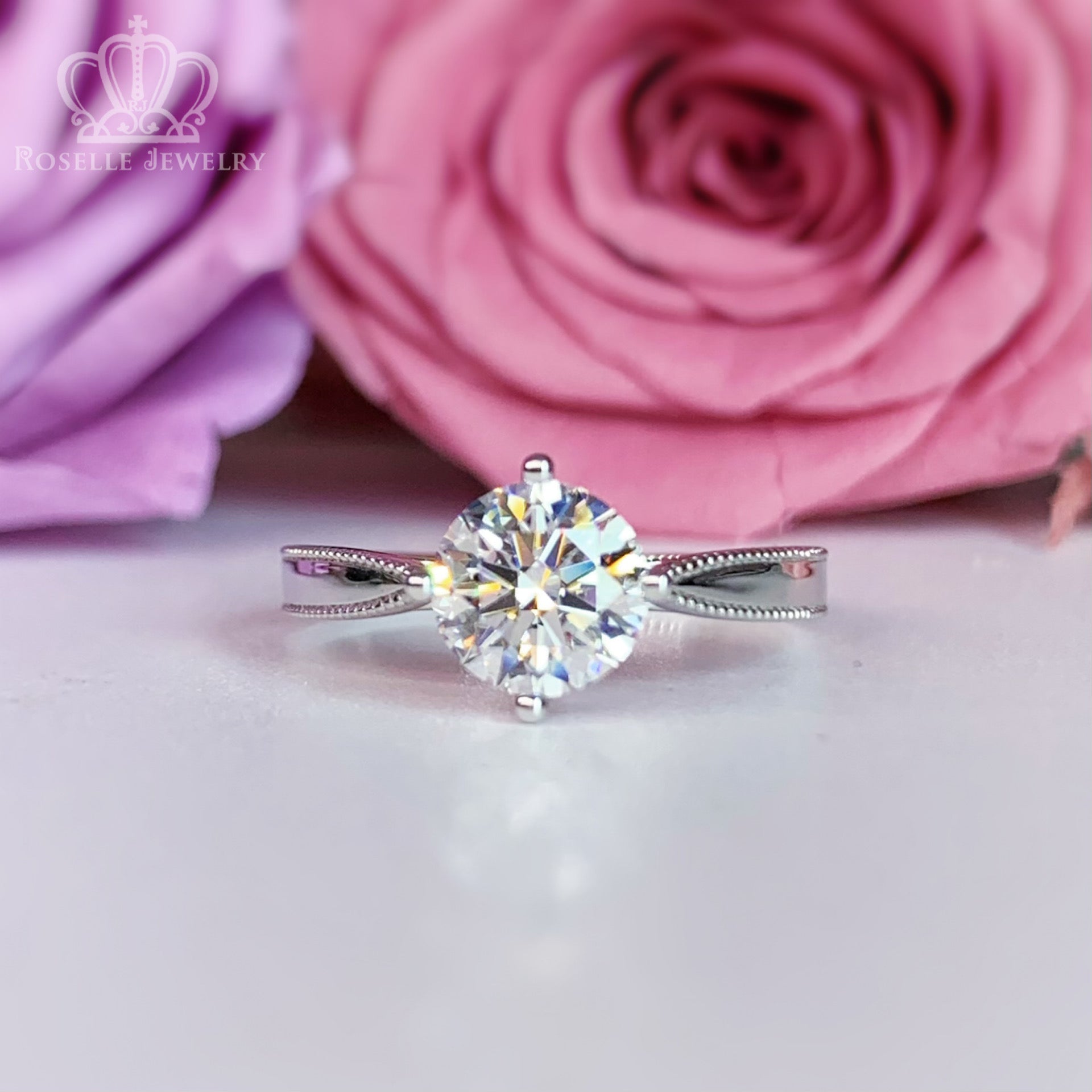 LGN044 - [Setting Only] Floral Four Prong Solitaire Engagement Ring