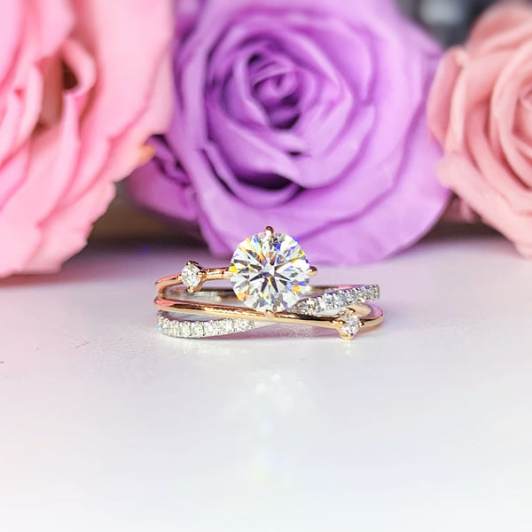 LGR059 - Instock Twist Two Tone Gold Side Stone Diamond Engagement Ring With Round 1.17CT LG622499626