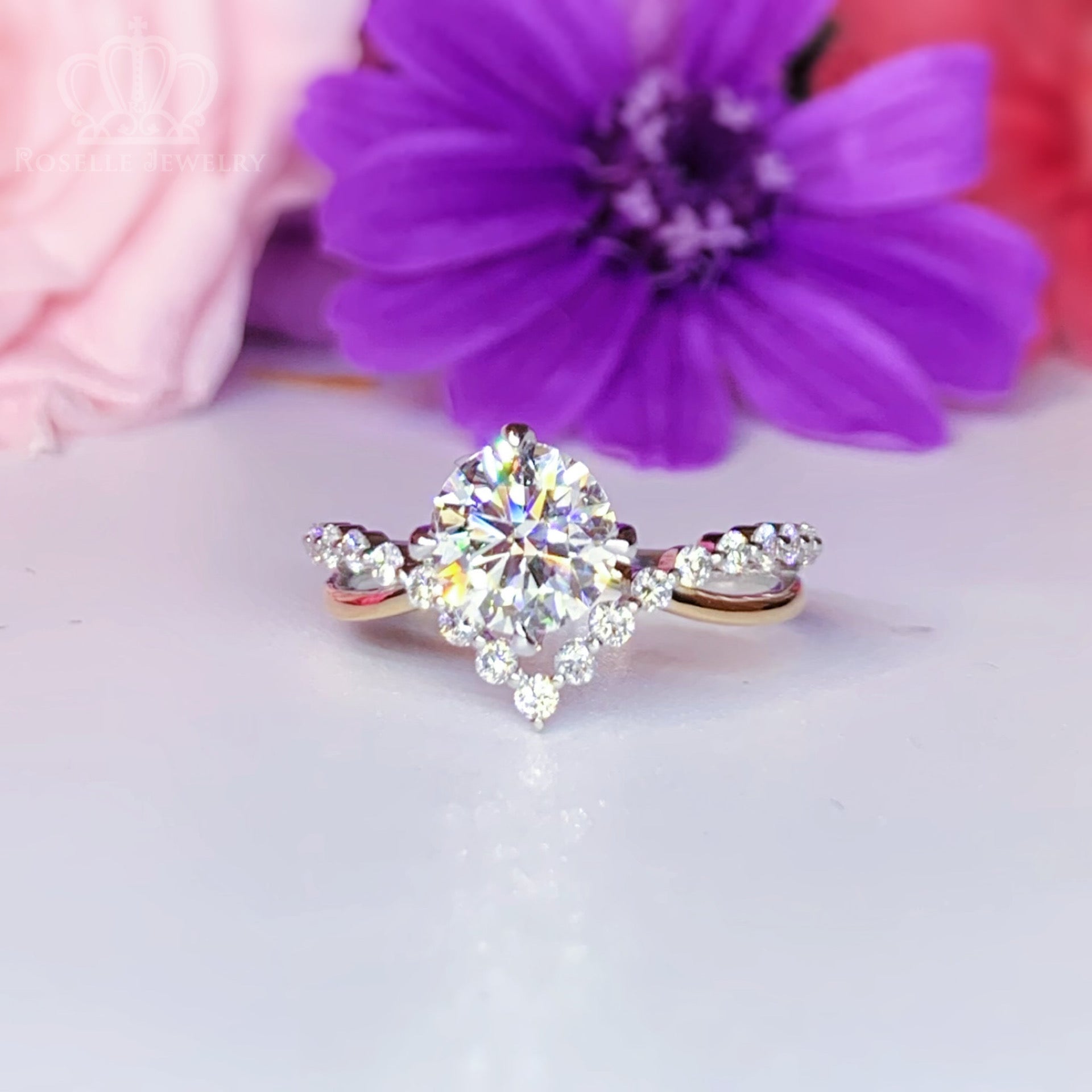 Two Tone V shape Side Stone Diamond Engagement Ring [Setting Only] - LGR042