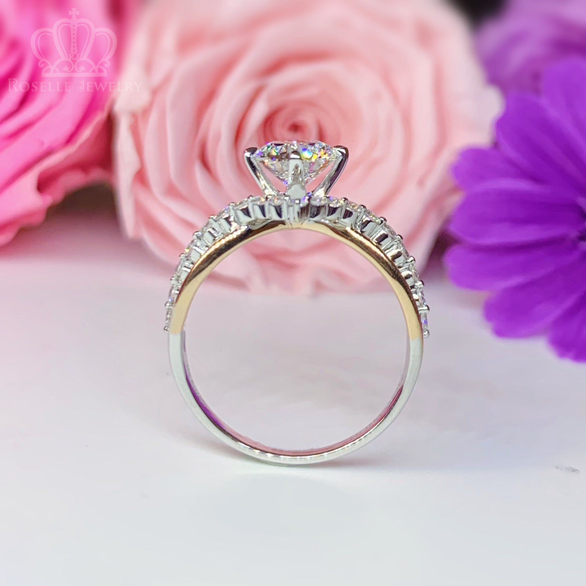 Two Tone V shape Side Stone Diamond Engagement Ring [Setting Only] - LGR042