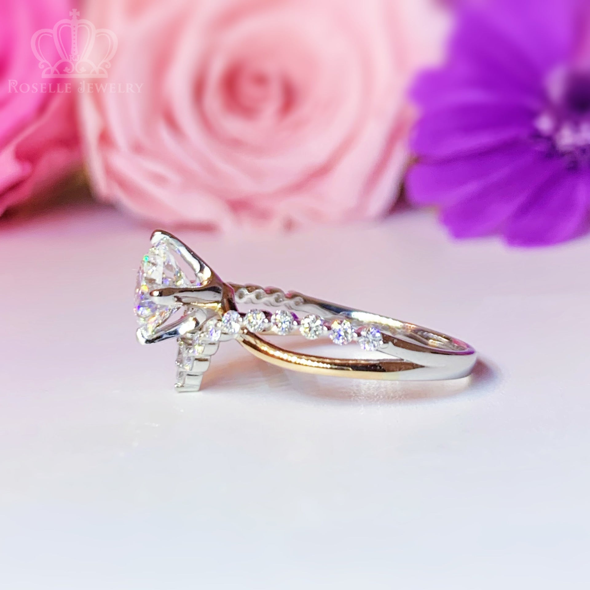 Two Tone V shape Side Stone Diamond Engagement Ring [Setting Only] - LGR042
