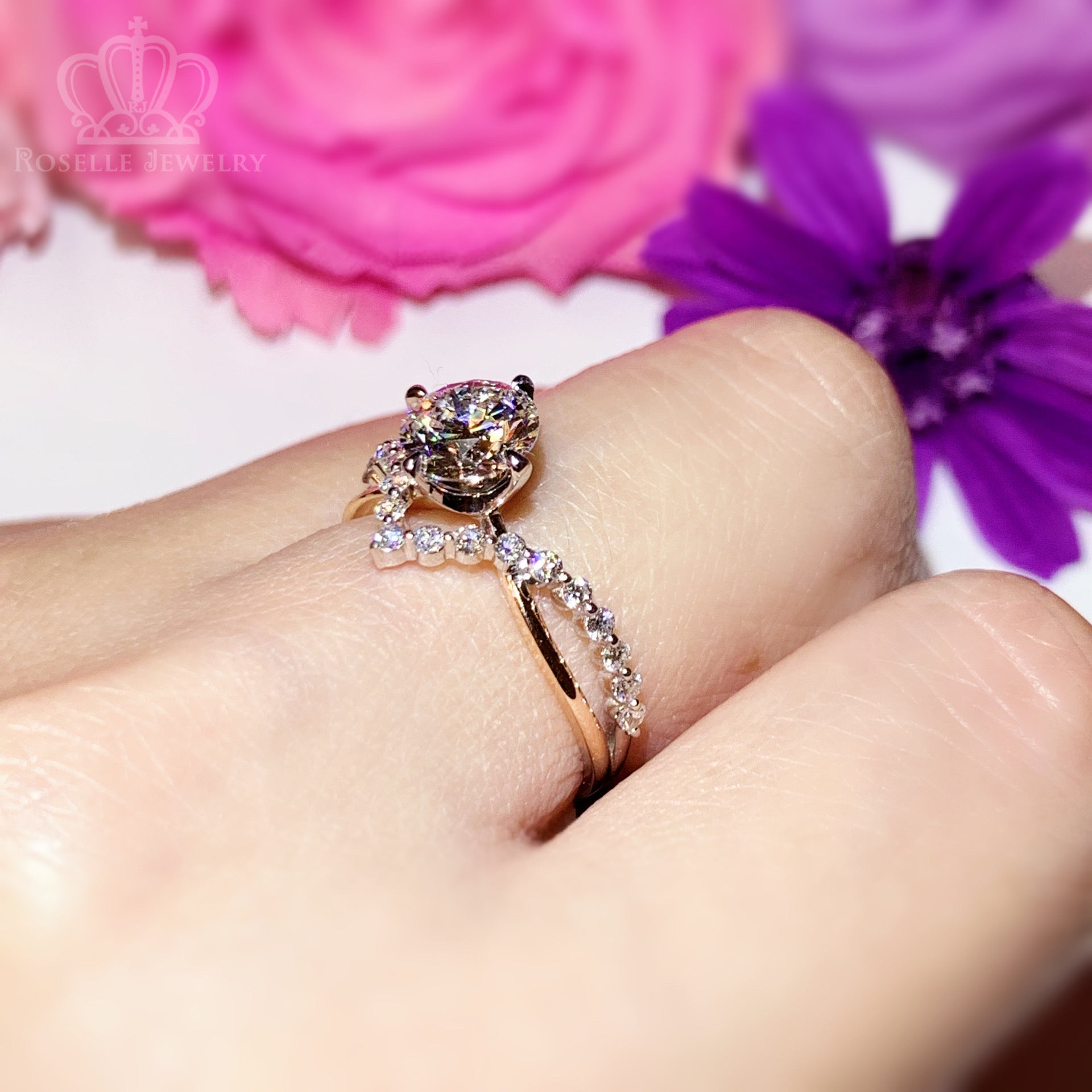 Two Tone V shape Side Stone Diamond Engagement Ring [Setting Only] - LGR042