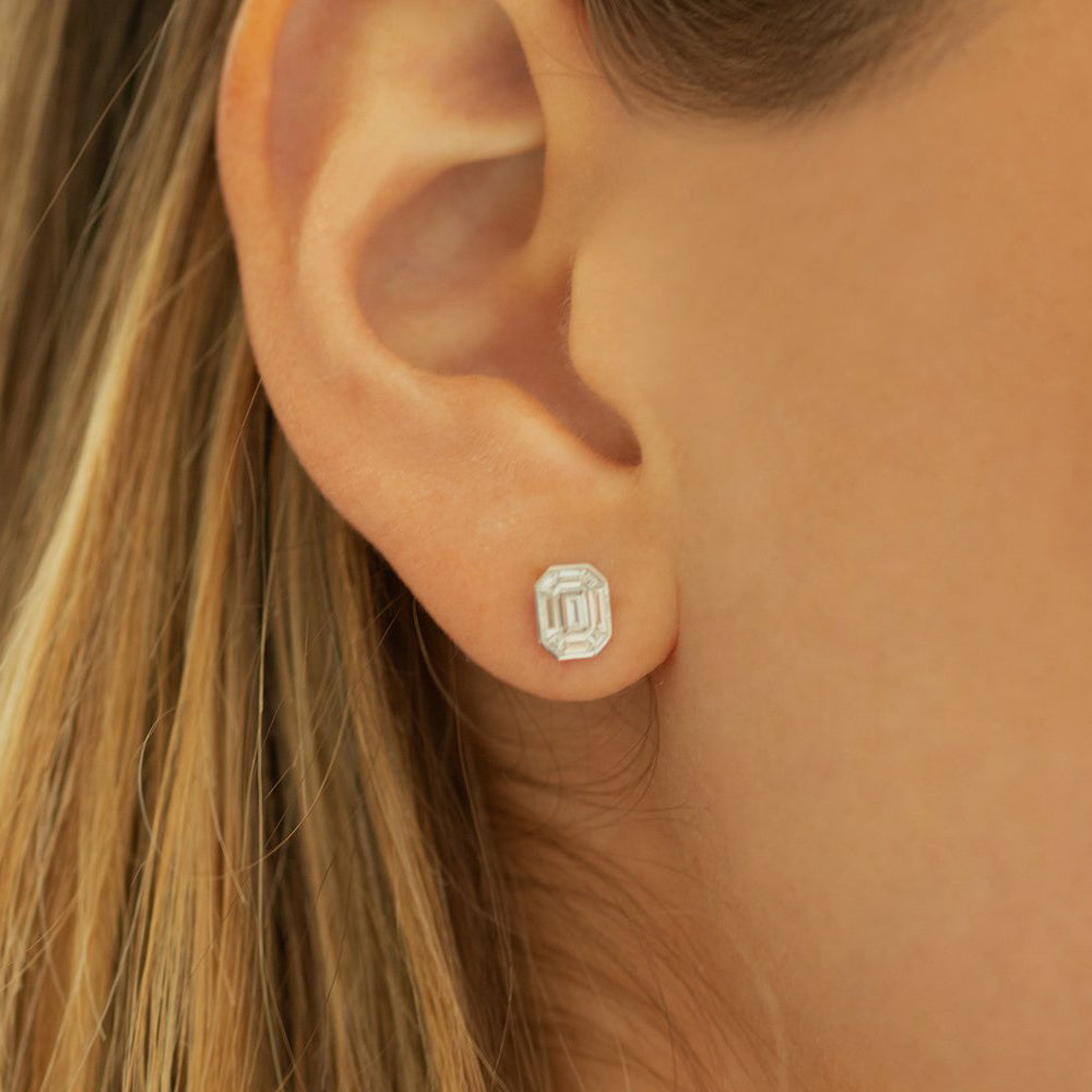 OBFJ2015 - 14k Illusion Setting Step Cut Mosaic Diamond Studs 3