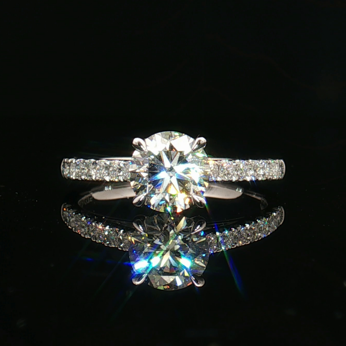 KT14 - [Setting Only] Four Prong Side Stone Diamond Engagement Ring
