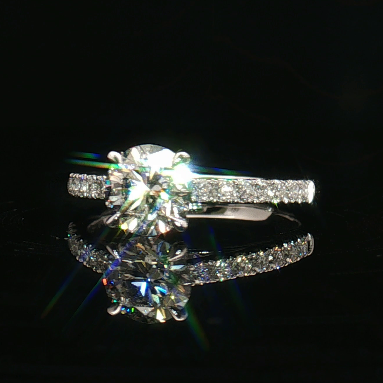 KT14 - [Setting Only] Four Prong Side Stone Diamond Engagement Ring